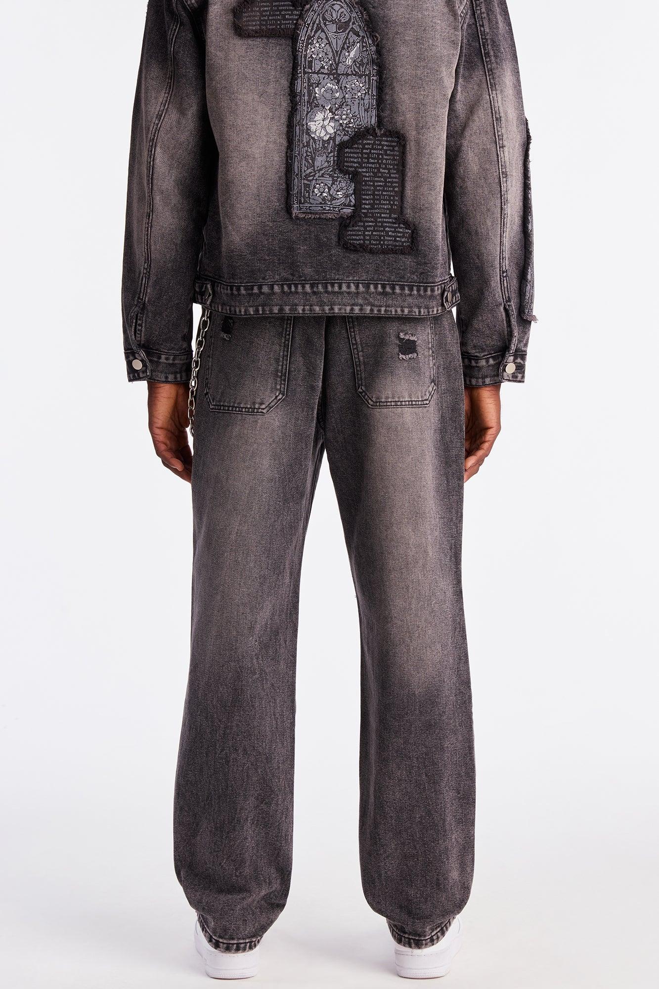 Straight In Due Time Distressed Patch Jean - Black Wash Product Image