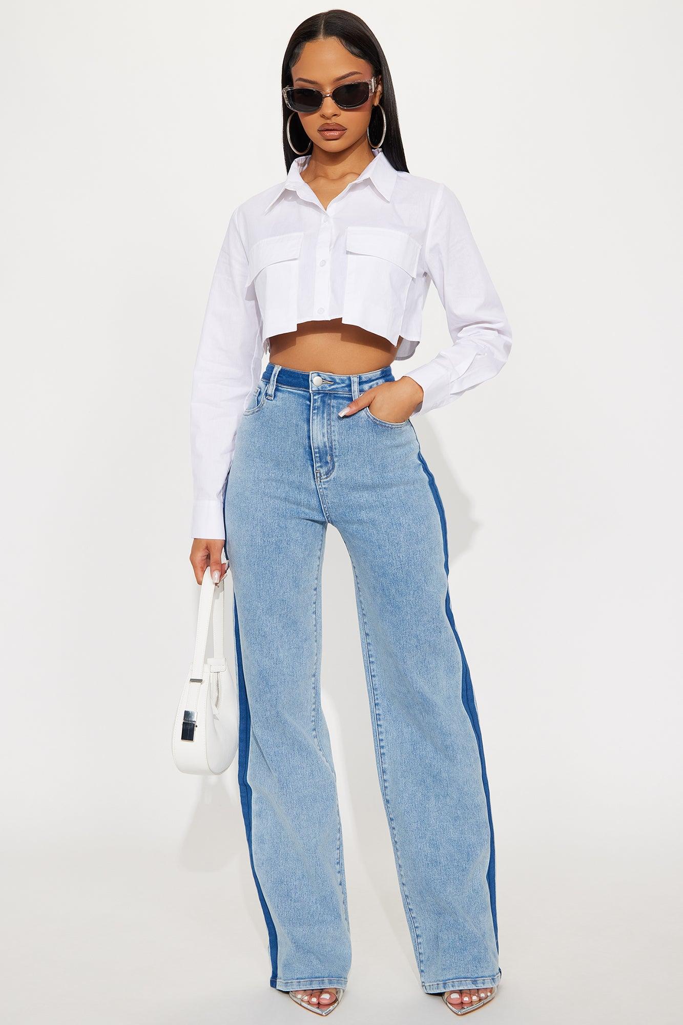 Ma Cherie Two Tone Straight Leg Jeans - Light Wash Female Product Image