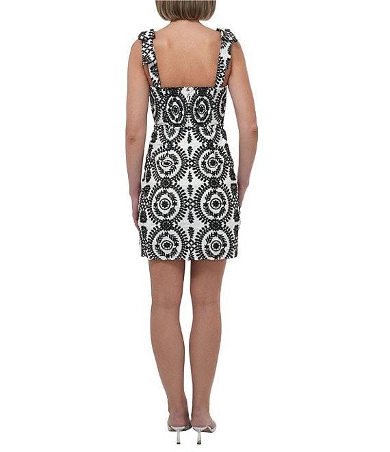 Adelyn Rae Embroidered Square Neck Sleeveless Bow Shoulder Mini Sheath Dress Product Image