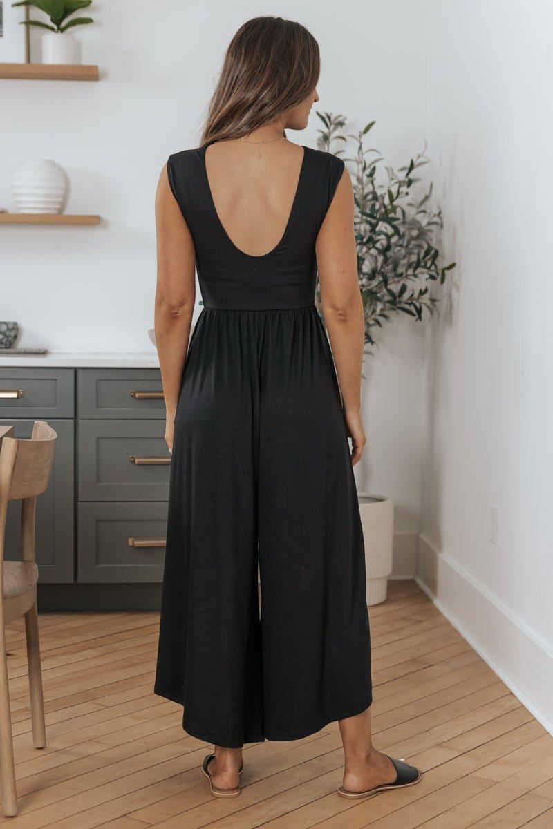 Black Open Back Wide Leg Jumpsuit Product Image