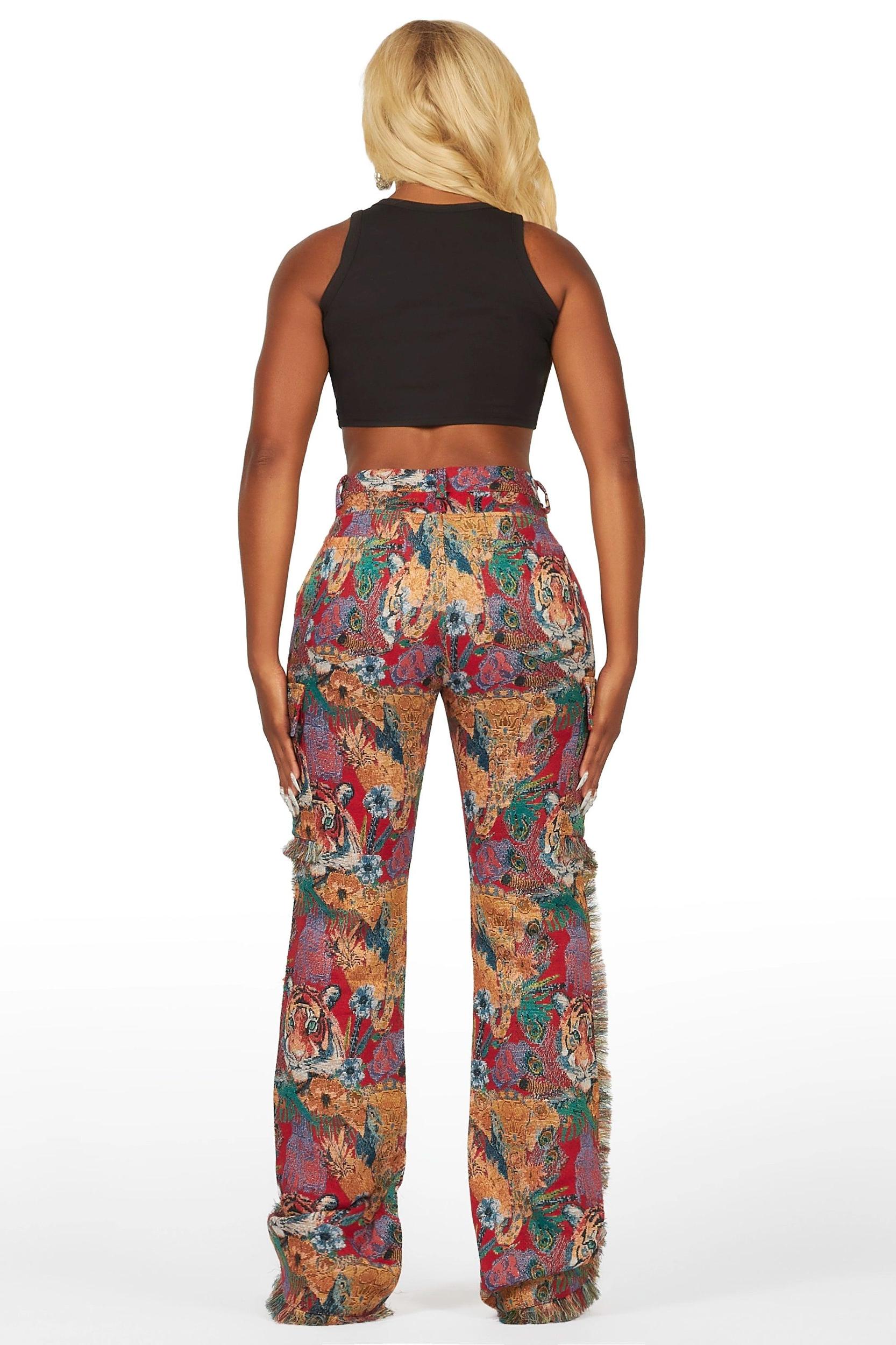 Rena Red Tapestry Stacked Pant Female Product Image
