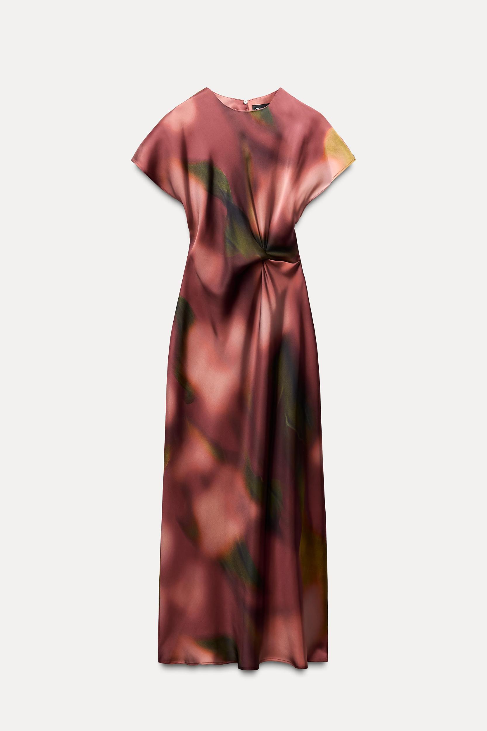 PRINTED SATIN EFFECT MIDI DRESS Product Image