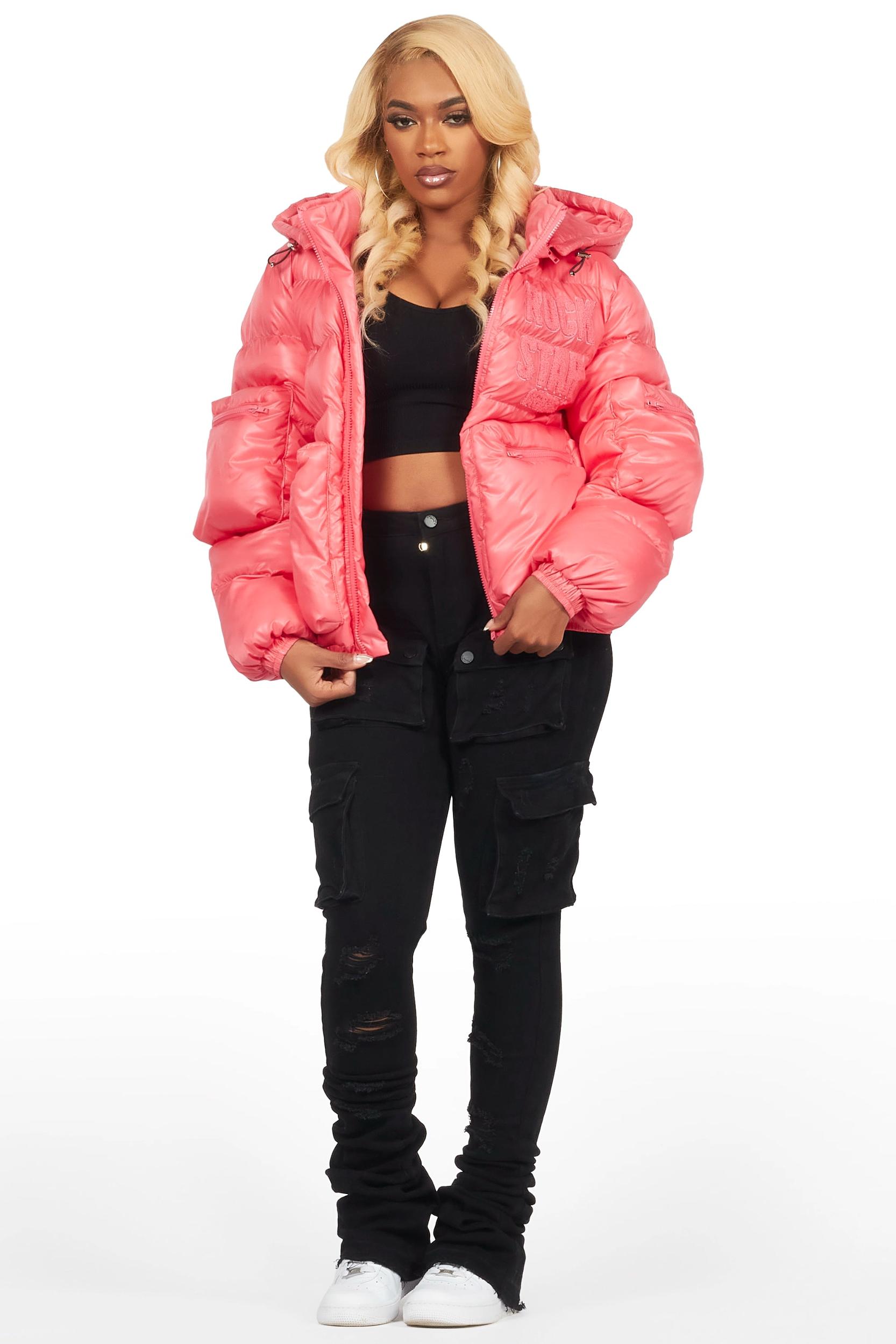 Keisha Pink Cargo Puffer Jacket Female Product Image