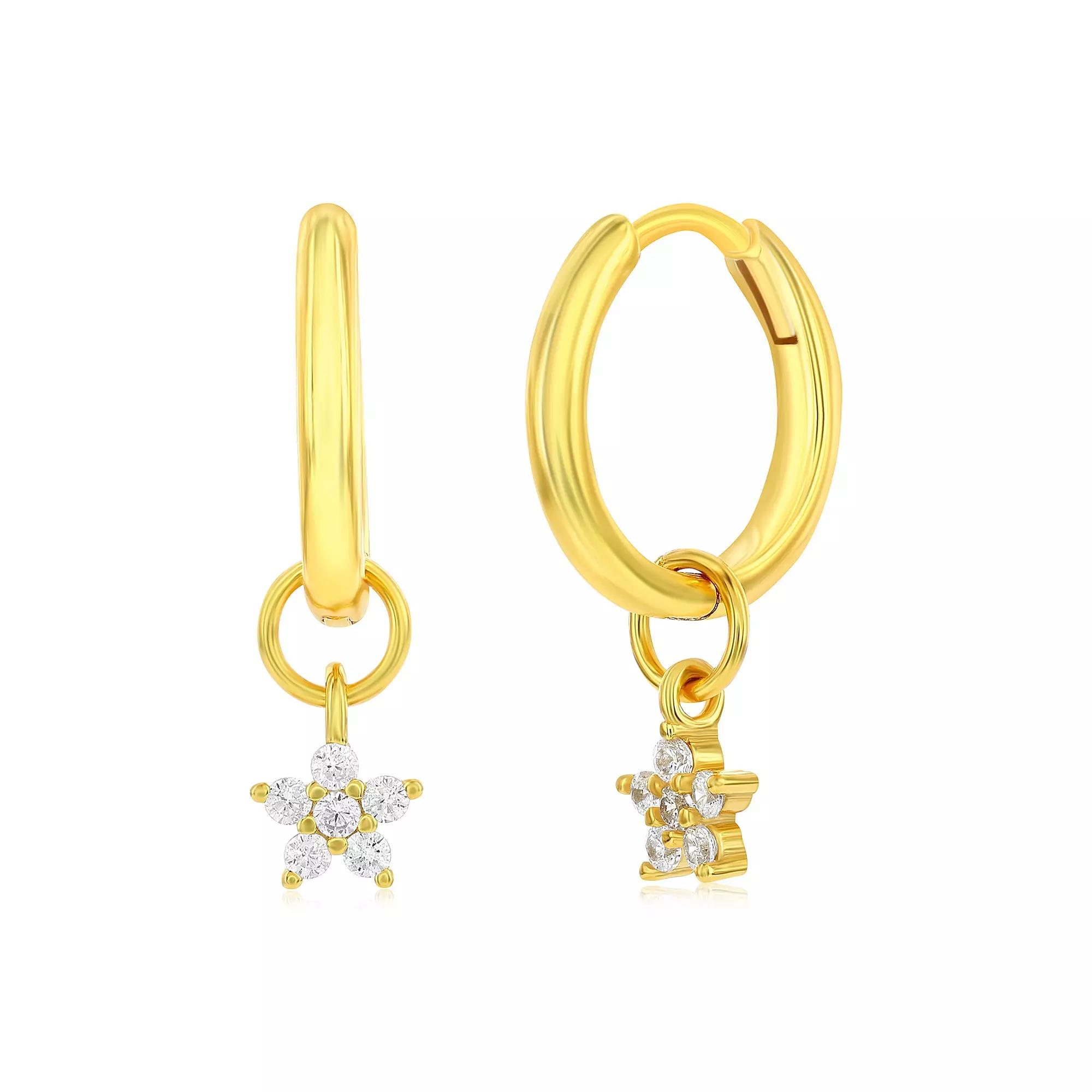 Argento Bella Gold Tone Sterling Silver Cubic Zirconia Star Drop Hoop Earrings, Women's Product Image