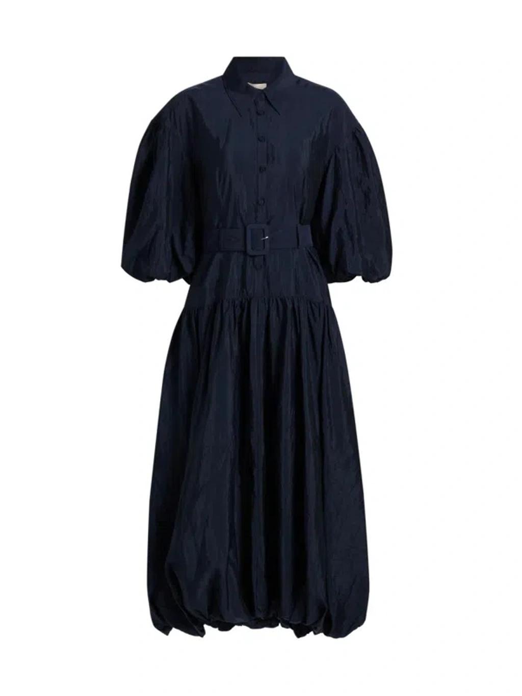 CINQ À SEPT Daliah Puff-sleeve Belted Midi Dress In Blue Product Image