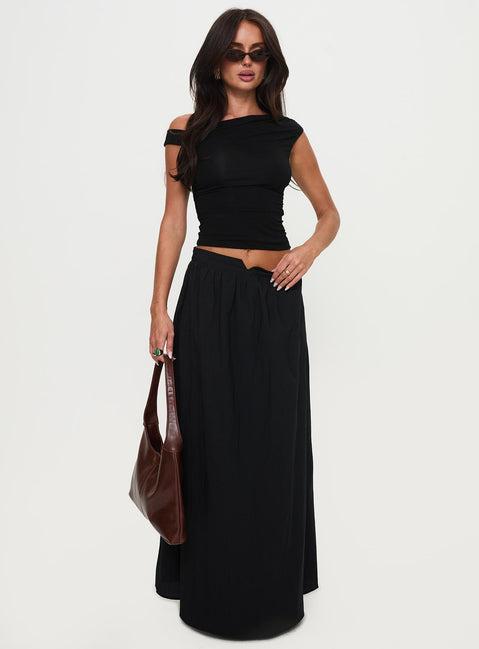 Rennata Gathered Mid Rise Maxi Skirt Black Product Image