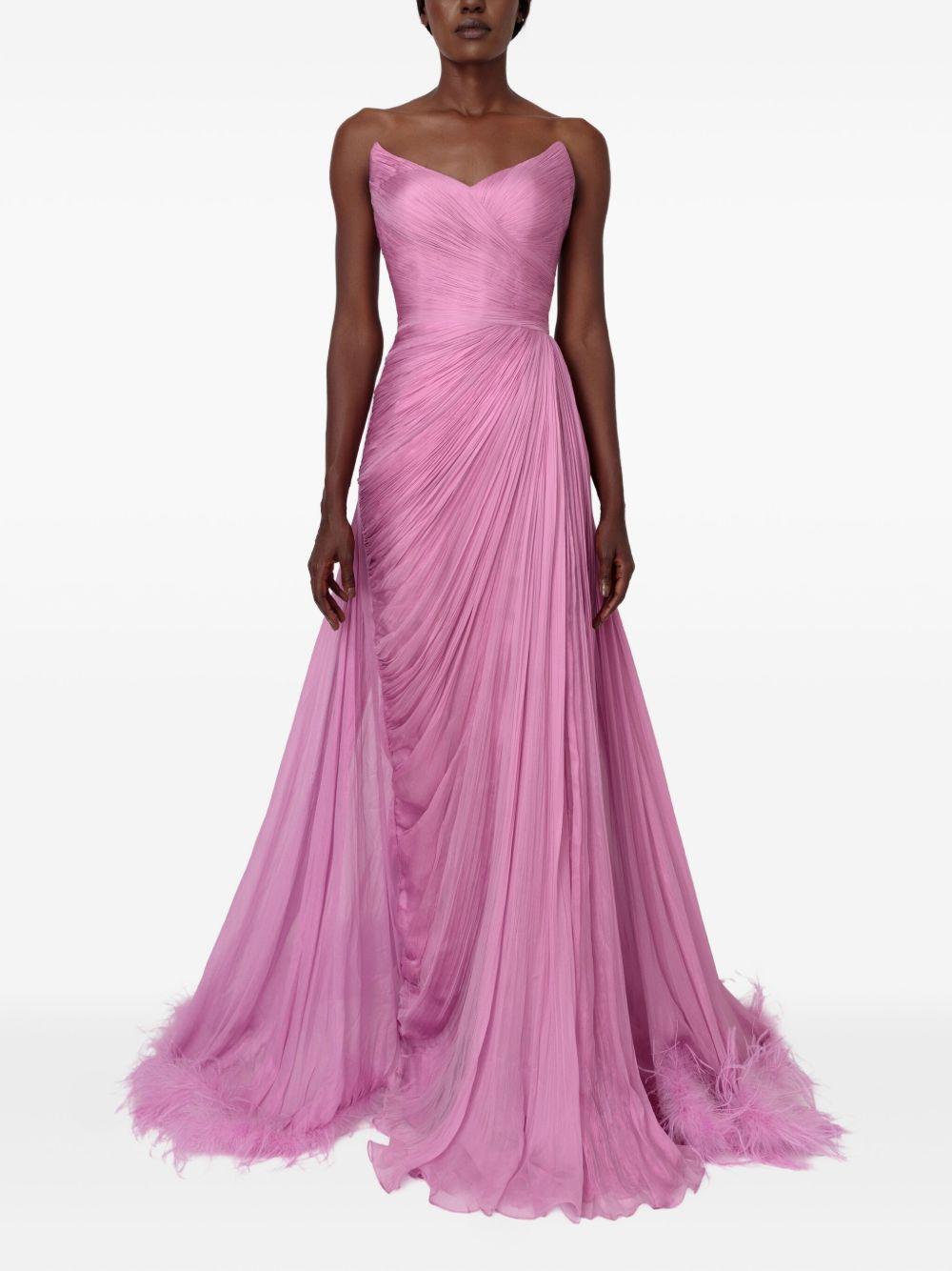 feather-trimmed pleated maxi dress Product Image