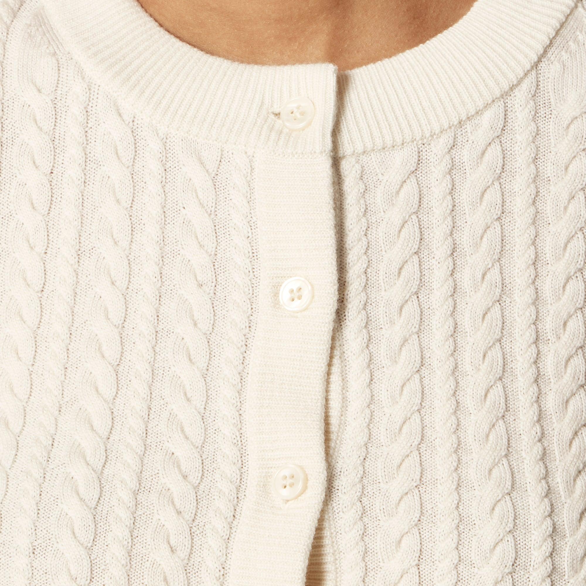 Cable-knit crewneck cardigan in merino wool Product Image