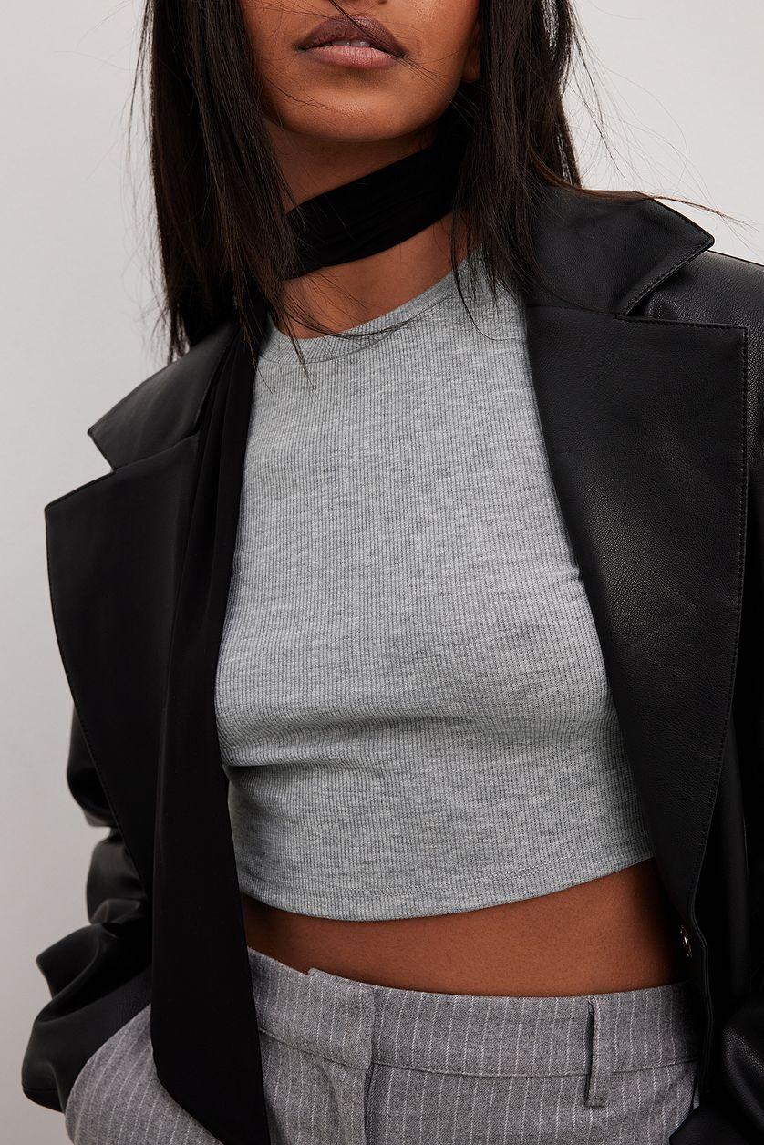 Round Neck Ribbed Long Sleeve Crop Top Product Image