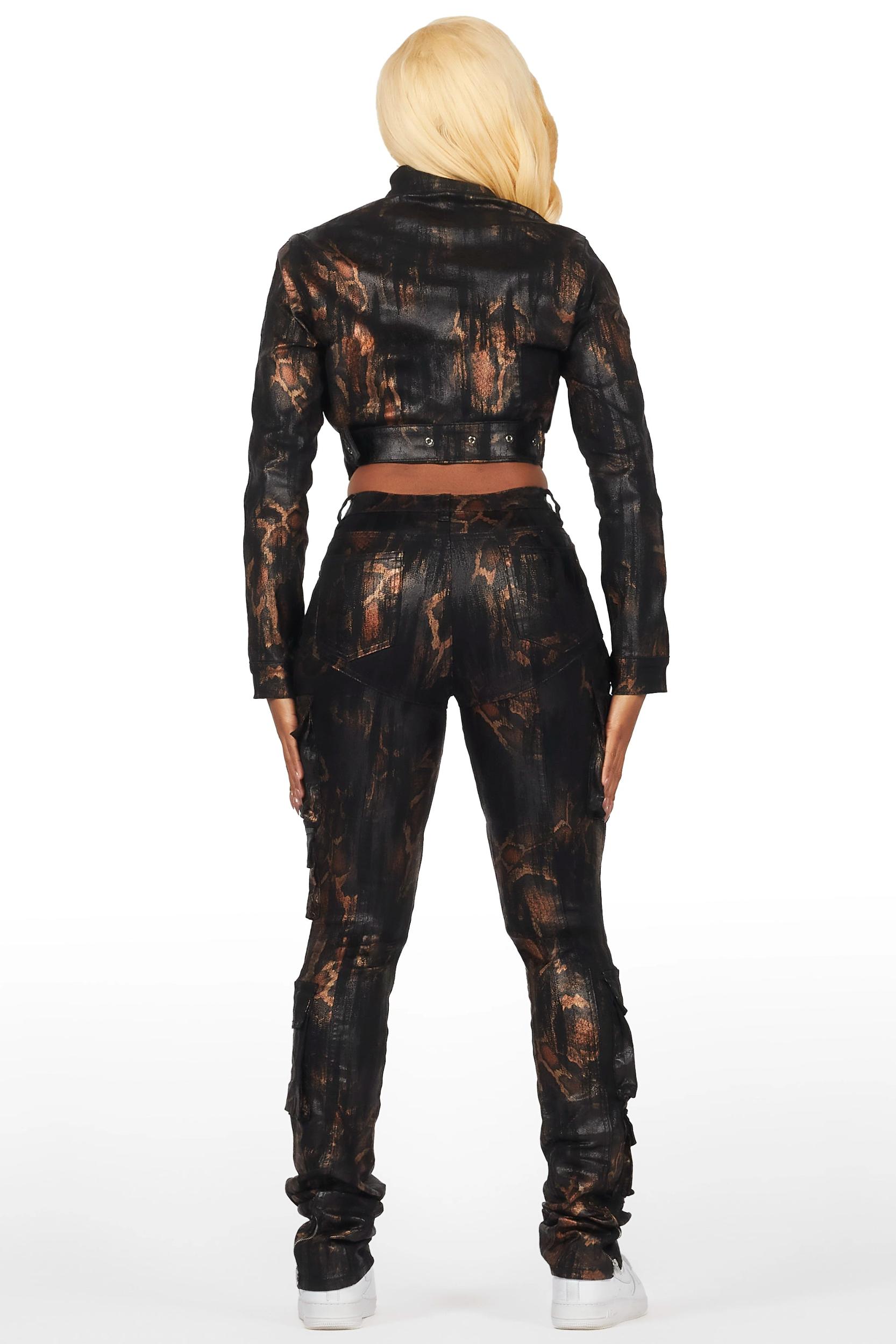Nakedra Black Snakeskin Skinny Stacked PU Pant Female Product Image
