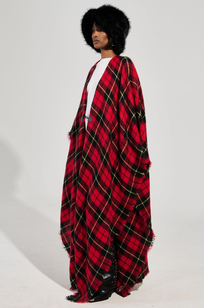 AURETA LONG PLAID PONCHO Product Image
