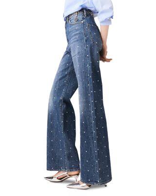 Studded Wide Leg Jeans in Blue Product Image