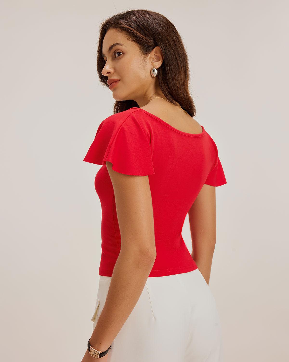 Red U Neck Slim T-shirt Product Image