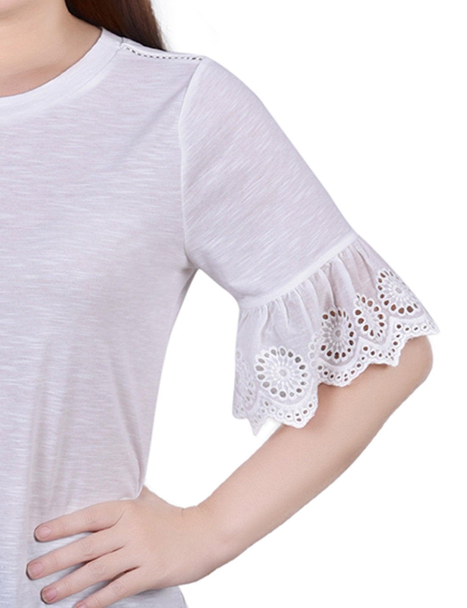 White Short Bell Sleeve Slubbed Top - Petite Product Image