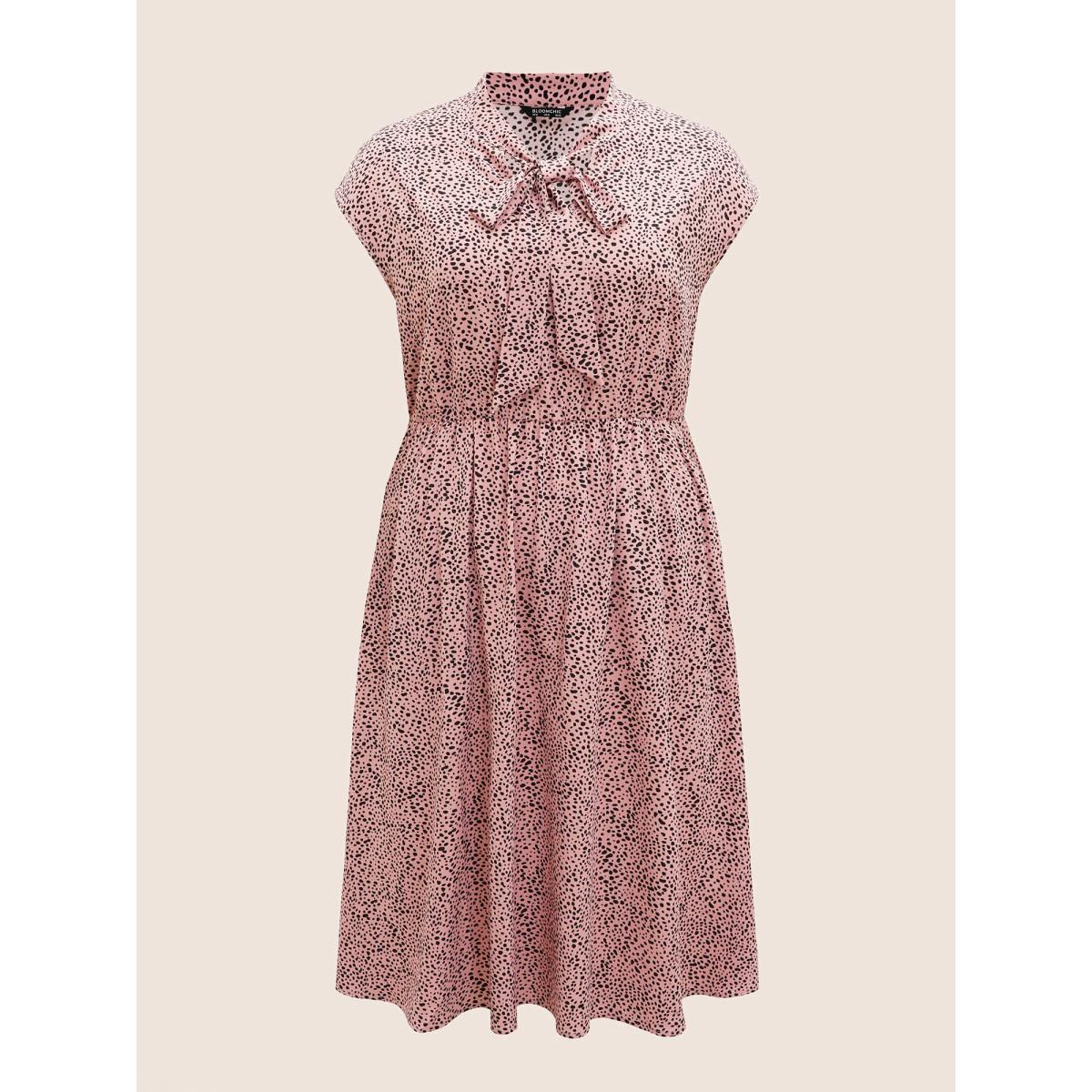 Plus Size Asymmetrical Polka Dot Tie Knot Midi Dress Beanpastepowder Women Elegant Tie knot Ribbon-tied collar Cap Sleeve Curvy BloomChic 30/6X Product Image