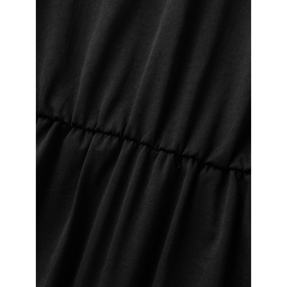 Plus Size Black Cinched Flared Waist Button Detail Blouse Women Timeless Short sleeve V-neck Elegant Blouses BloomChic 14-16/1X Product Image