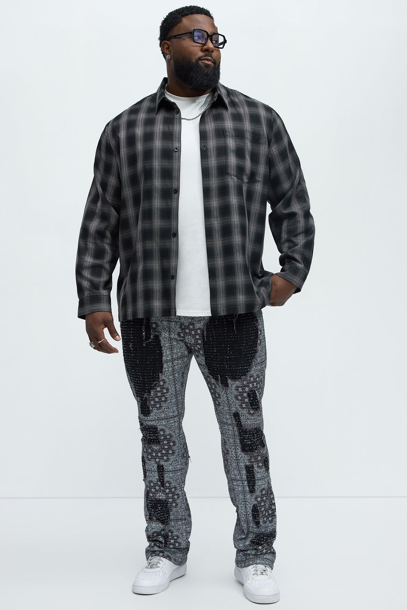 Shredded Shock Distressed Stacked Skinny Flare Jeans - Black Product Image