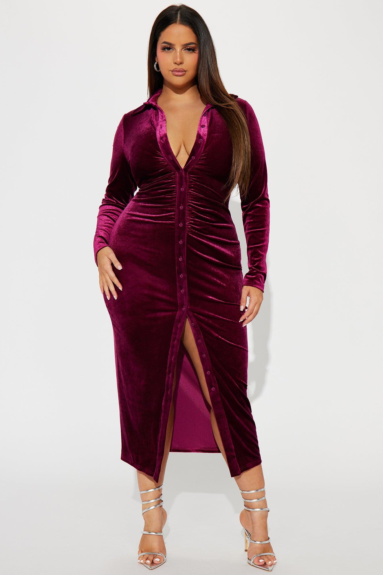 Katie Velvet Midi Dress - Wine Product Image