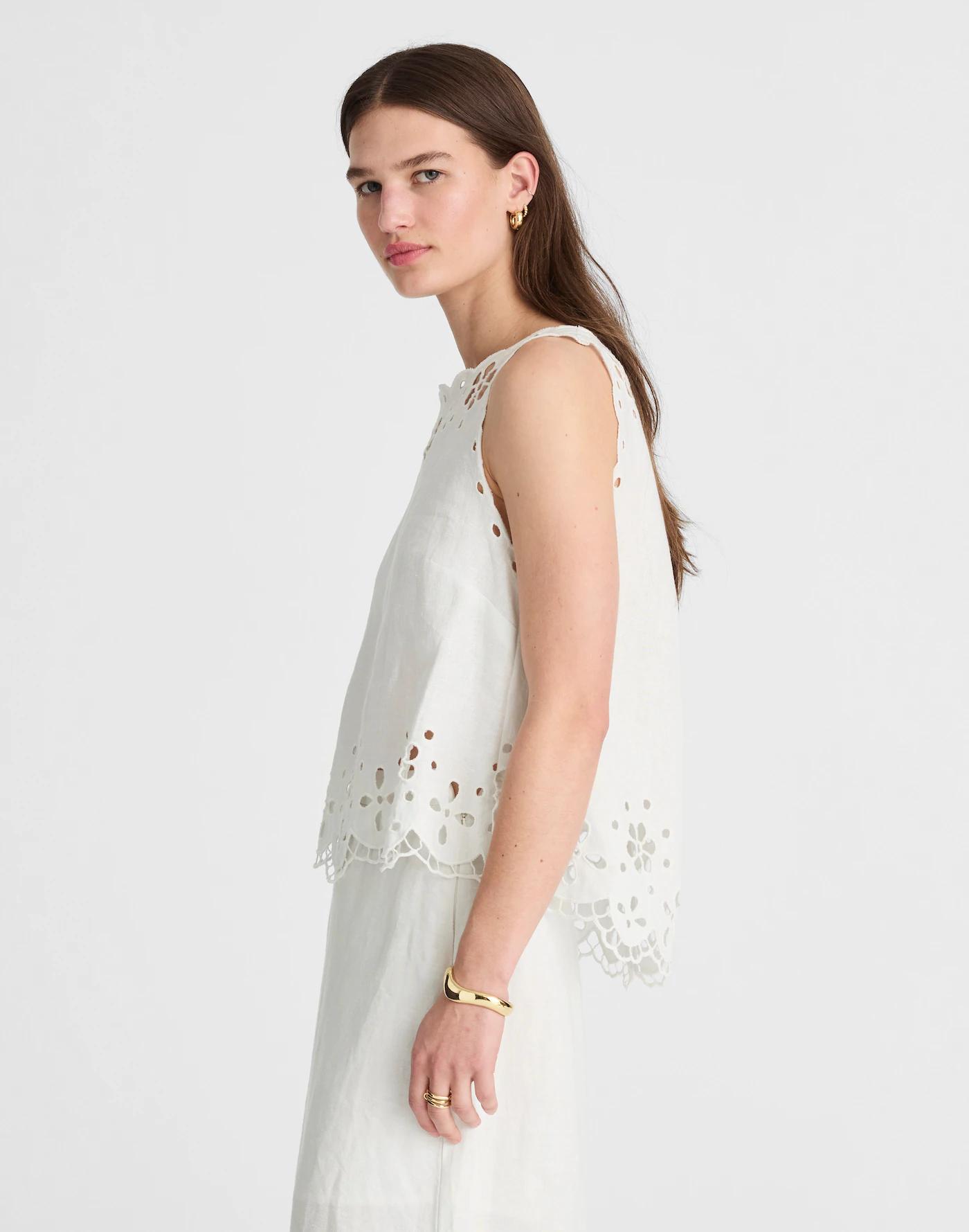 Embroidered Eyelet High-Low Tank Product Image