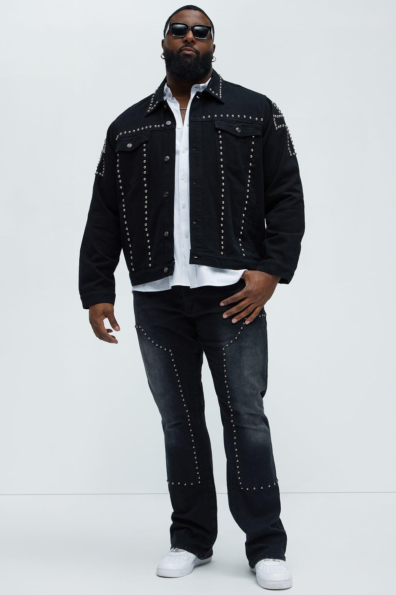 Rivetting Studded Stacked Slim Flare Jeans - Black Product Image