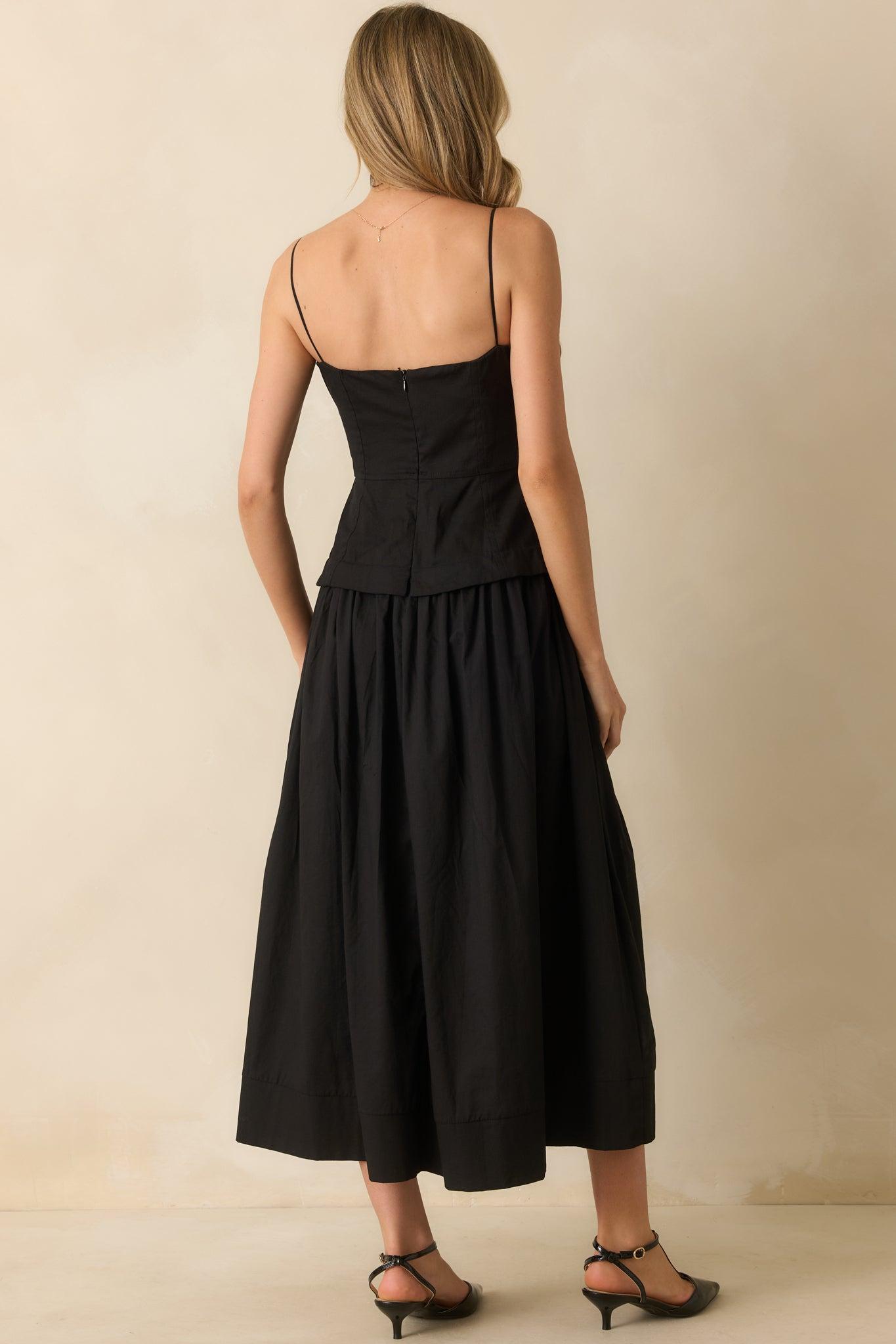 You Already Know Black Cotton Bustier Bodice Midi Dress Product Image