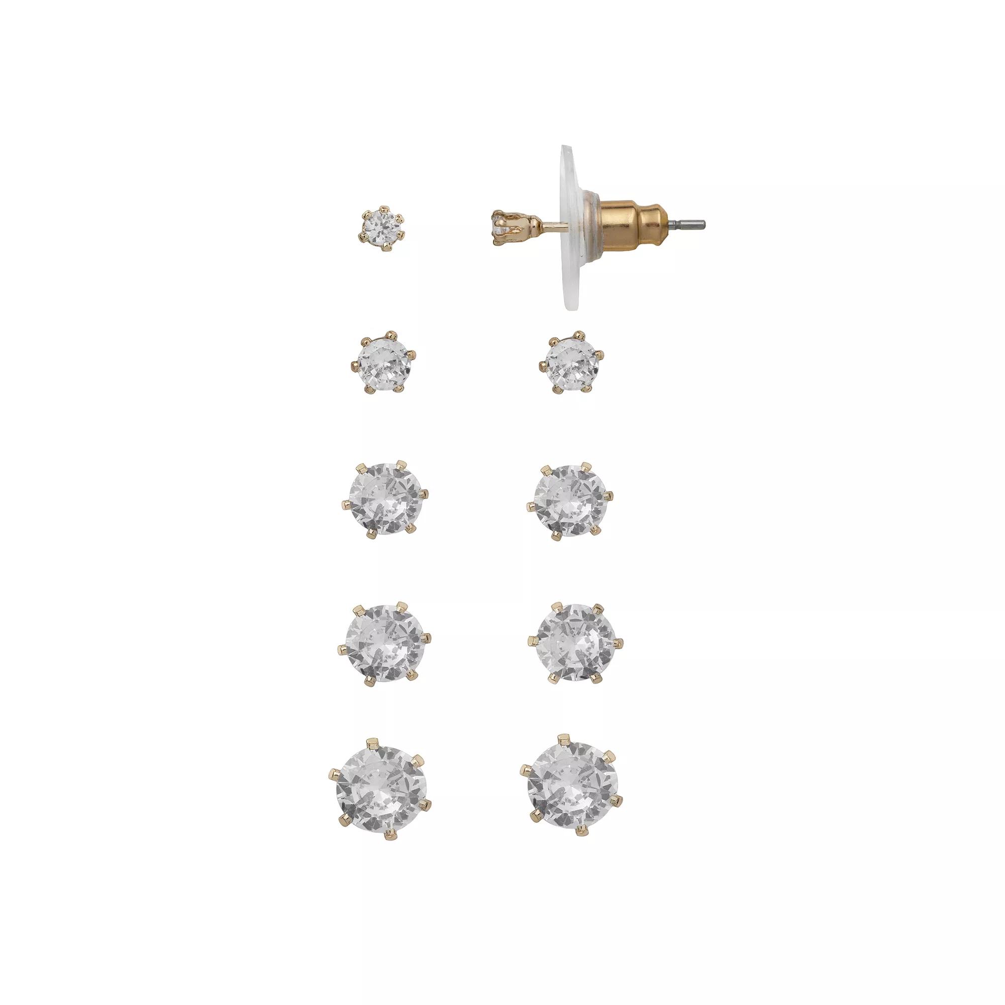 LC Lauren Conrad Gold Tone Cubic Zirconia Nickel Free Stud Earring Set, Women's Product Image