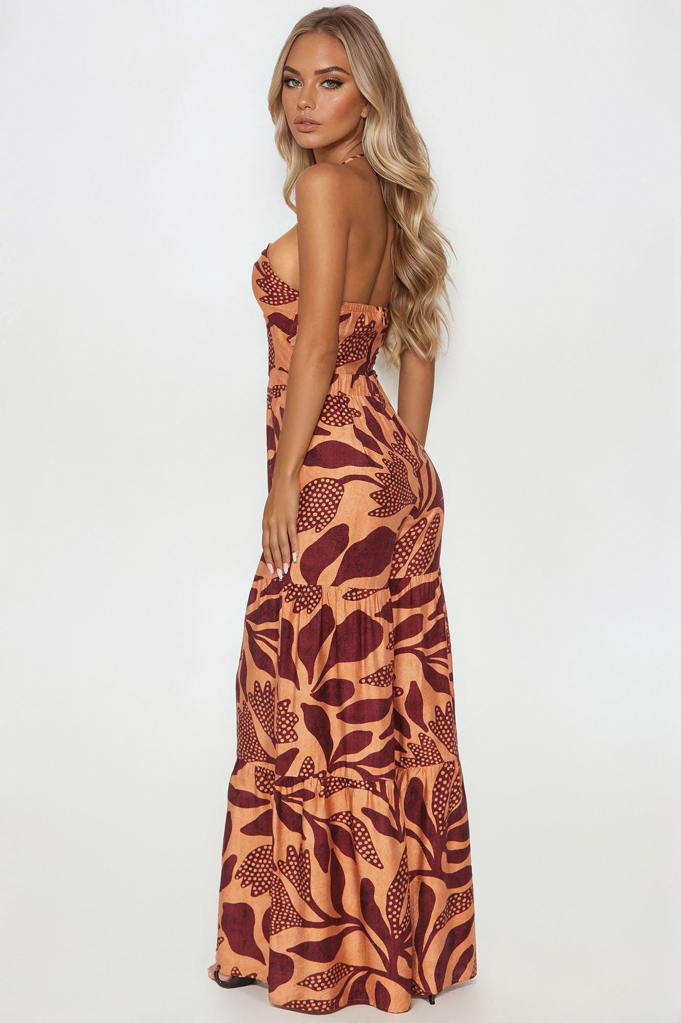 Nora Halter Wide Leg Jumpsuit - Orange/combo Female Product Image