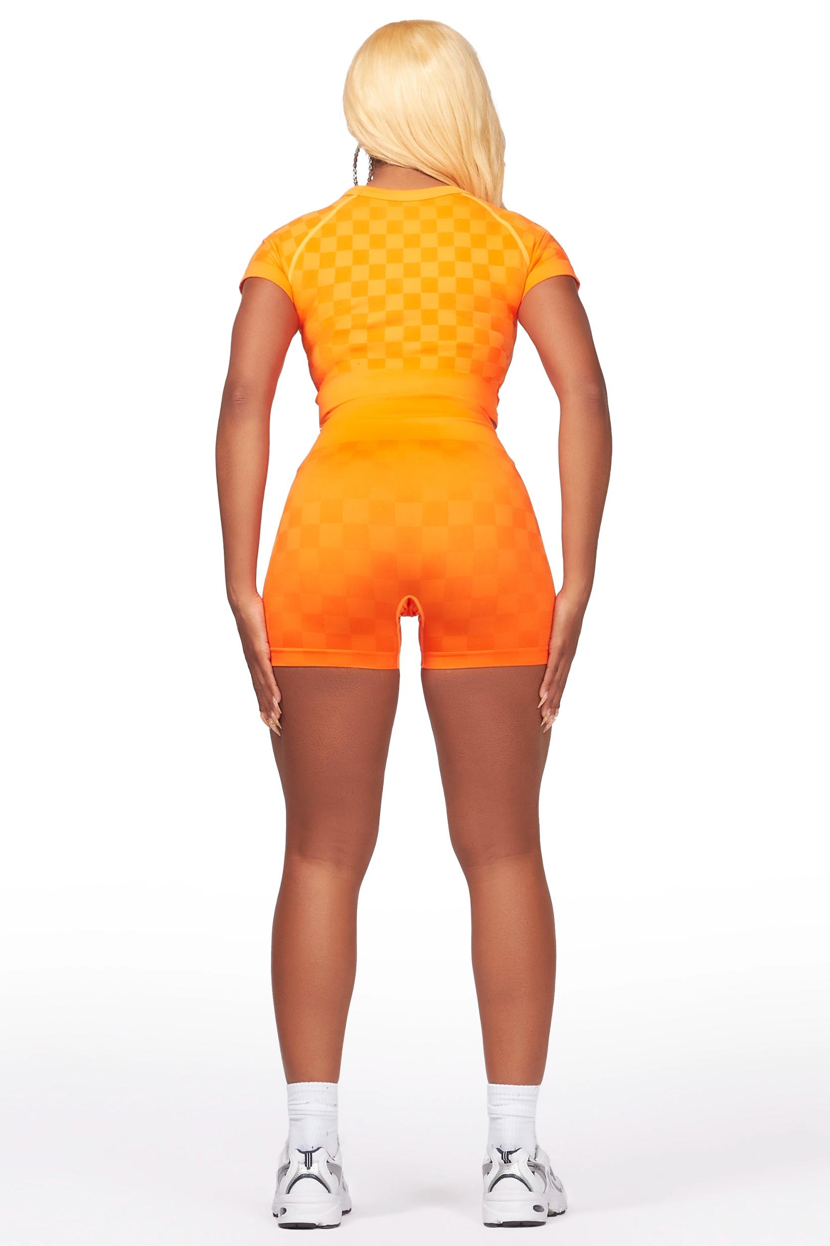 Caria Orange Checkered Bike Short Set Female Product Image