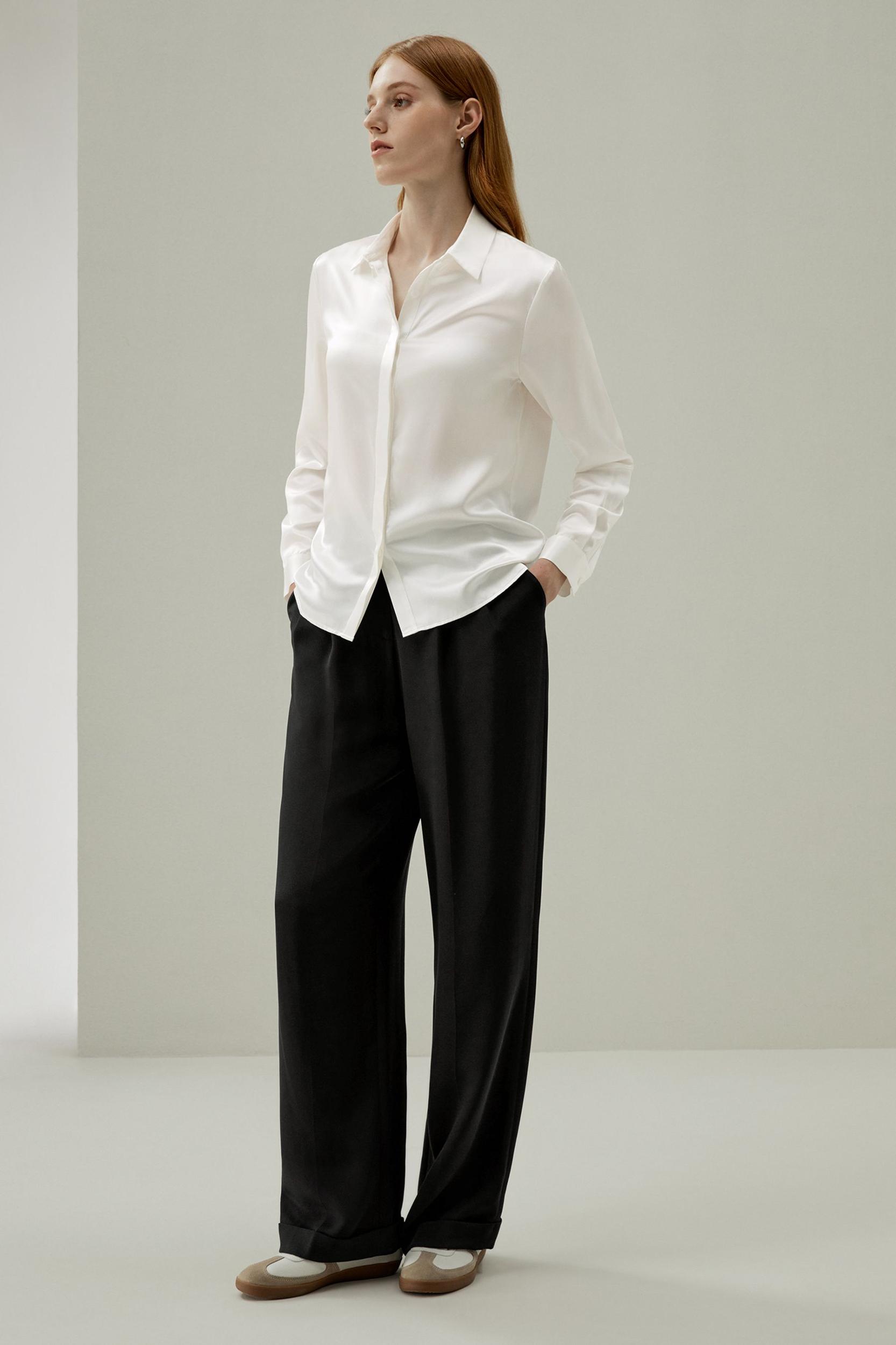 Timeless Pleated Wide-Leg Dense Silk Trousers Product Image