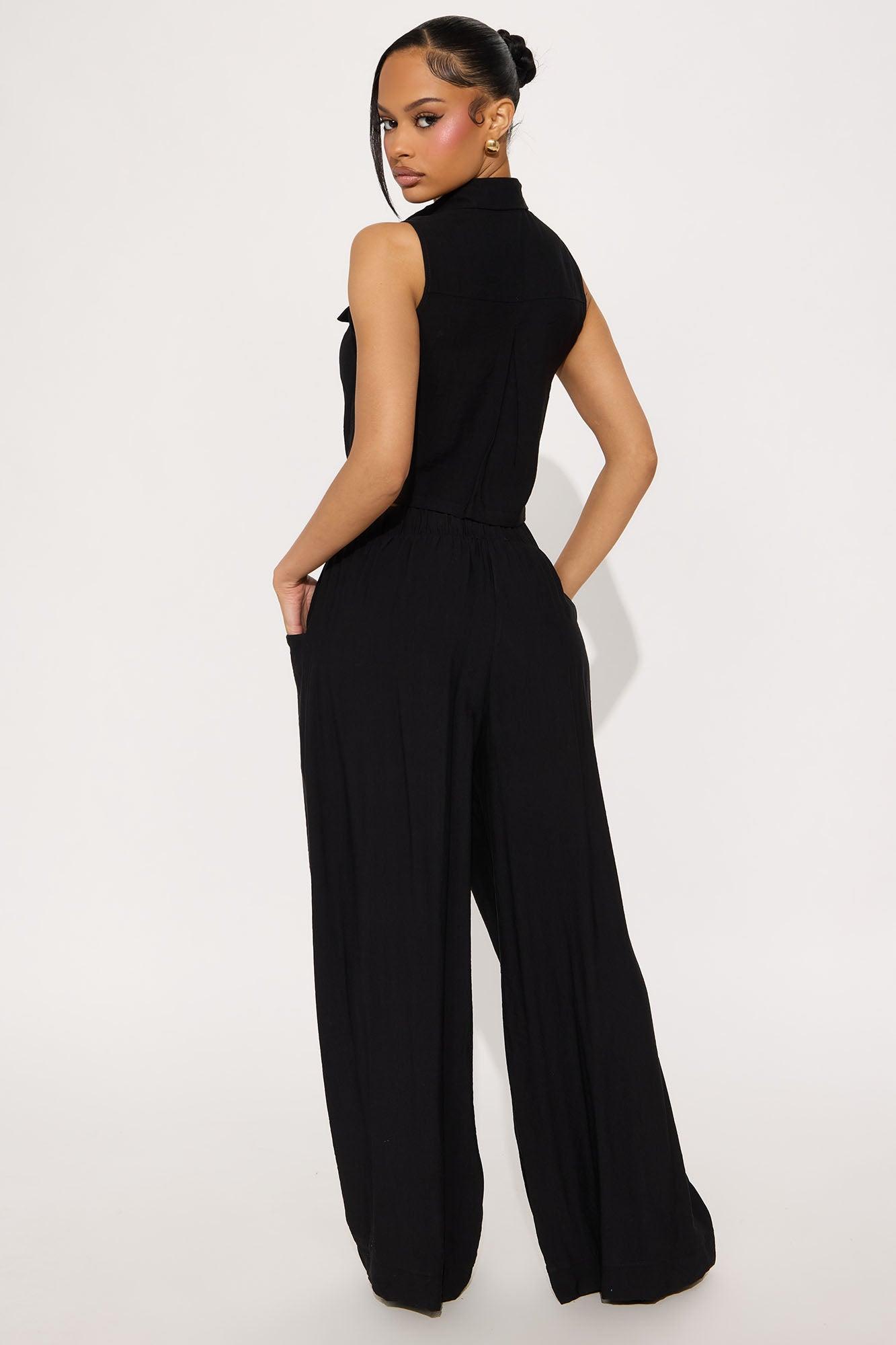 No Reason To Lie Linen Pant Set - Black Product Image