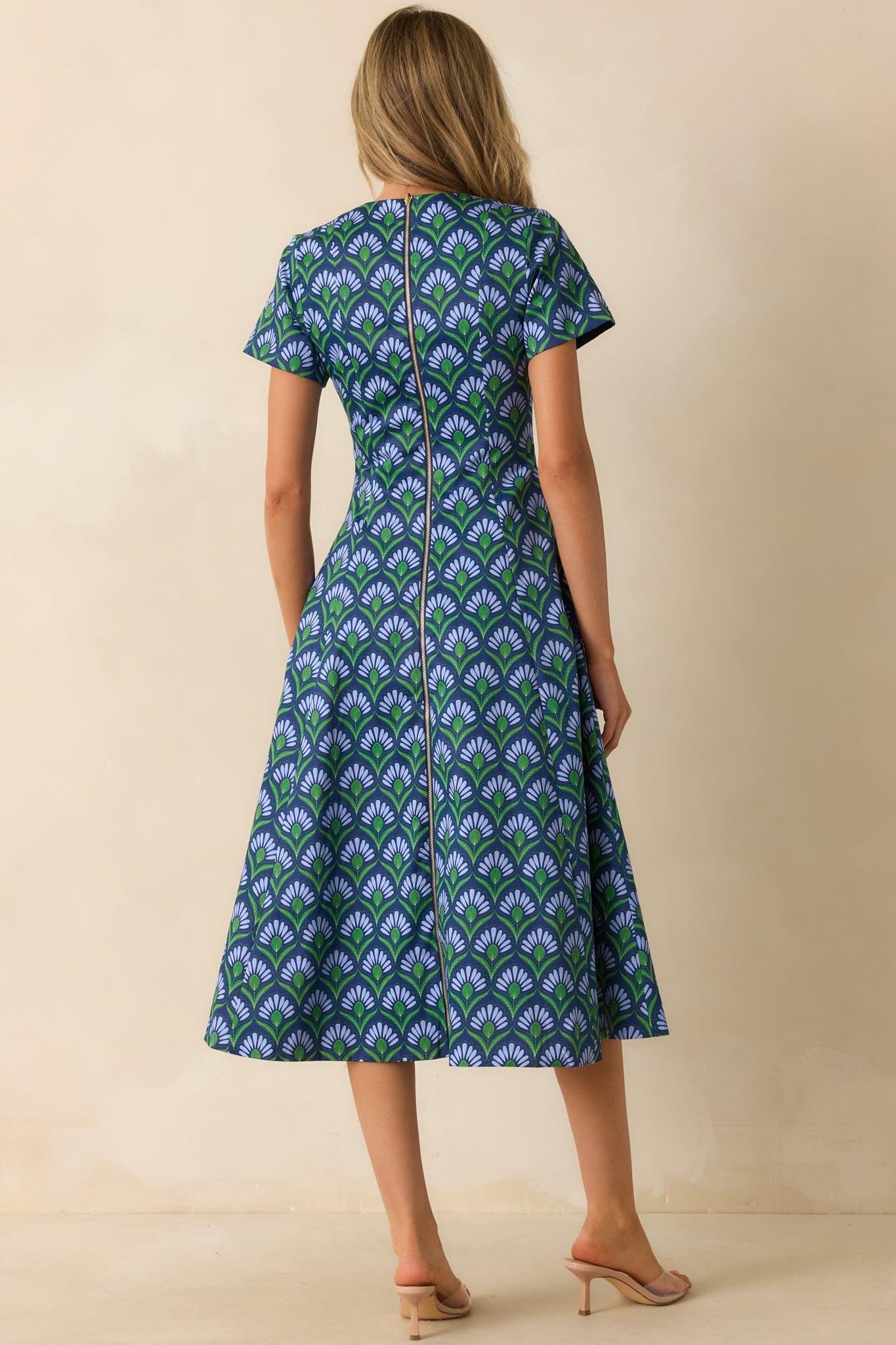 Prosperina Margot Blue Multi Geometric Print Reversible Maxi Dress L / Blue Product Image