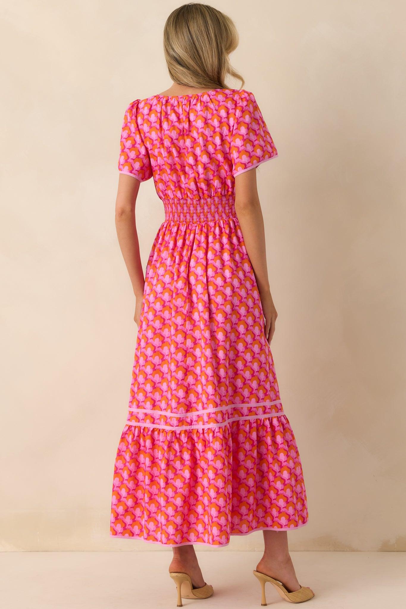 Doing Just Fine Pink Abstract Print Cotton Short Sleeve Maxi Dress Product Image