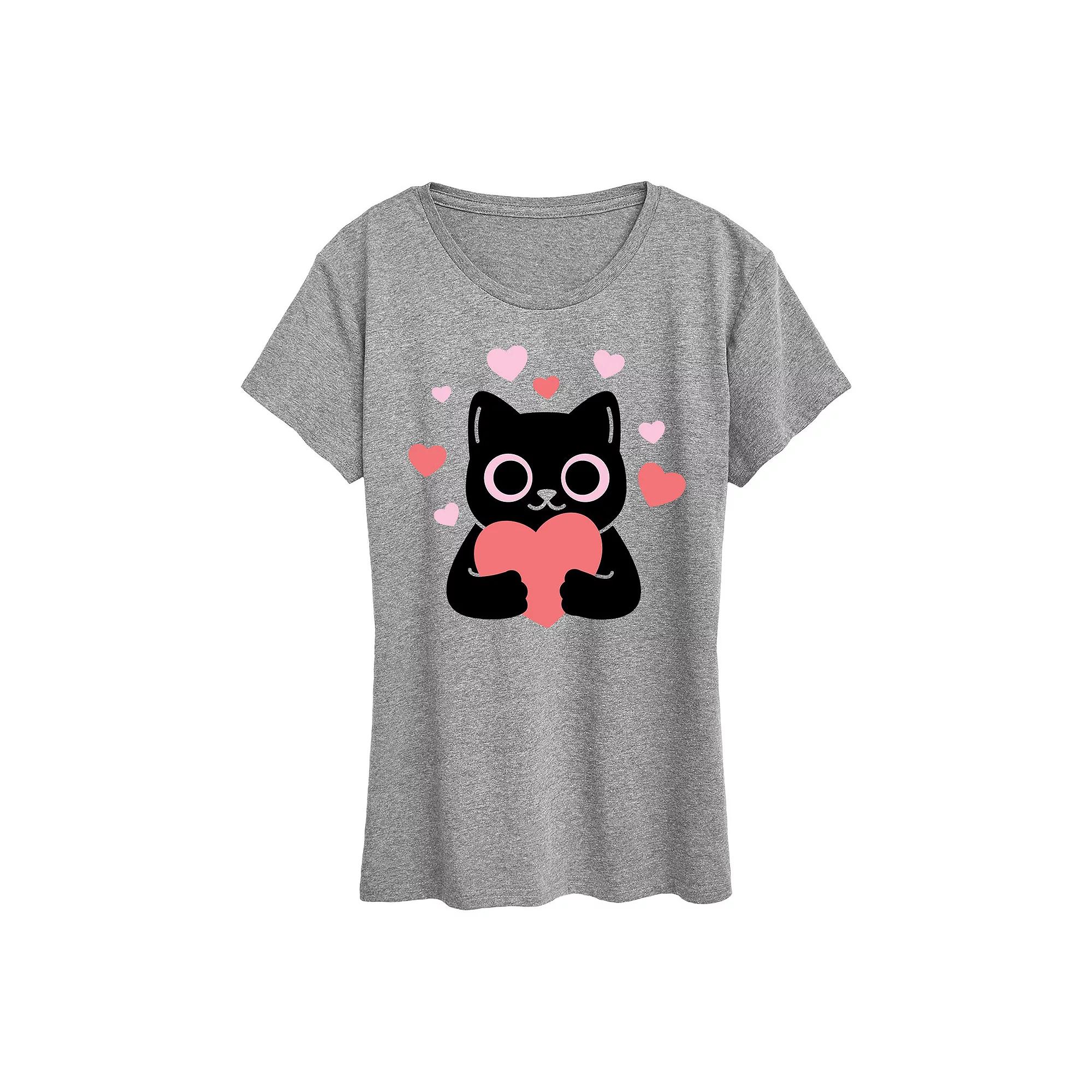 Women's Cat With Hearts Graphic Tee,  Product Image