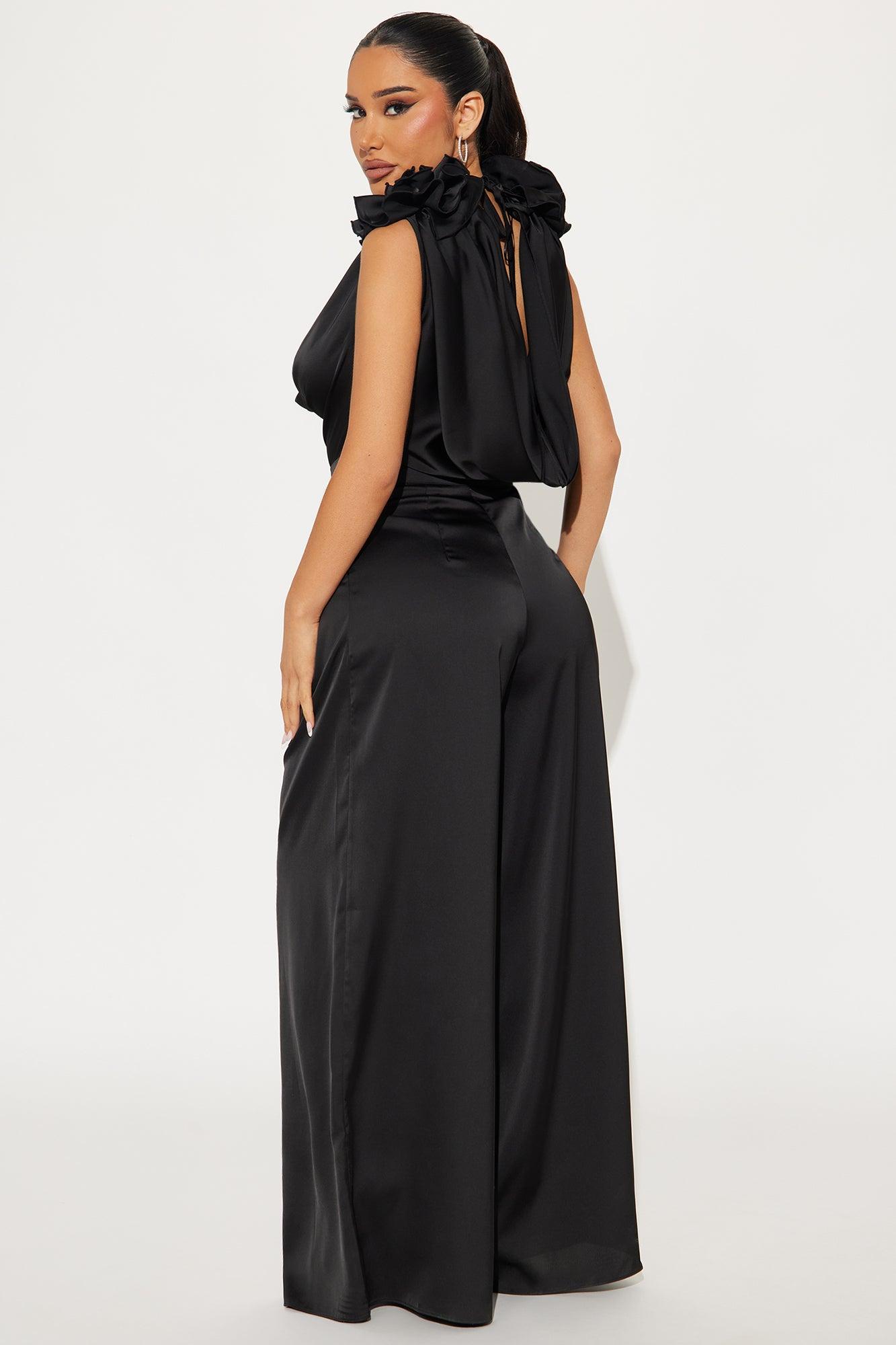 Buy Myself Flowers Satin Jumpsuit - Black Product Image