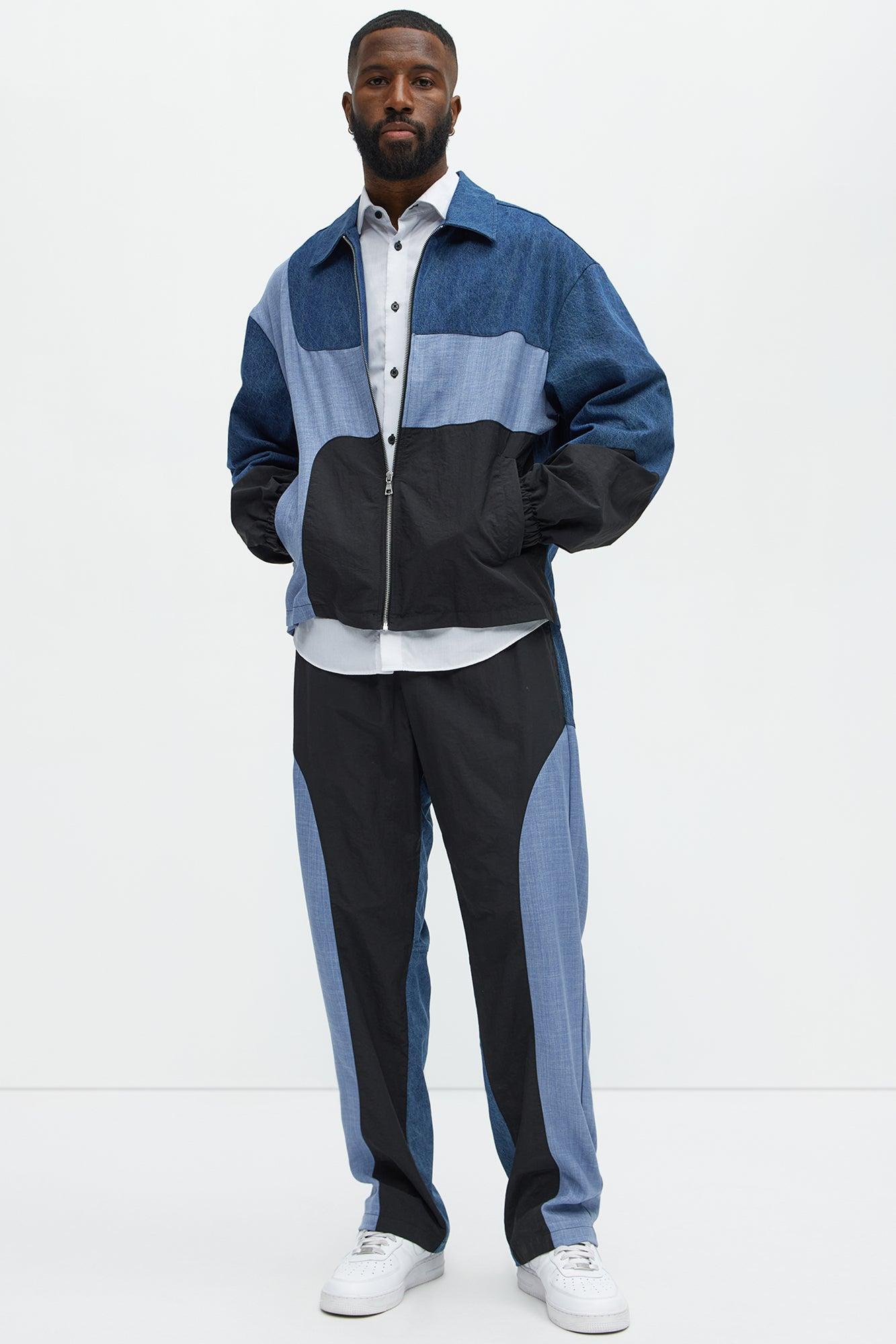 Color Block And Denim Track Jacket - Blue/combo Product Image