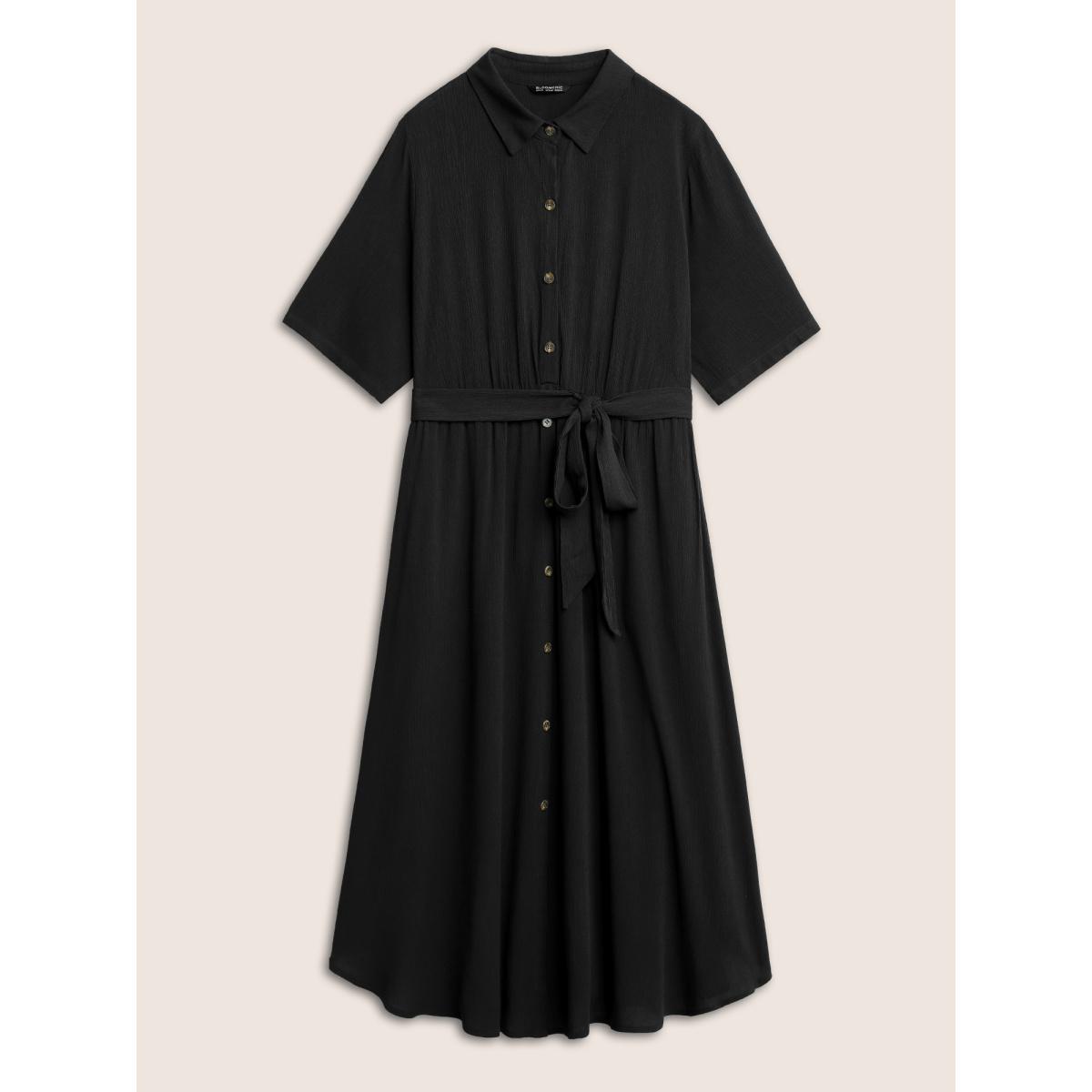 Belted Shirt Collar Button Plus Size Shirtdress Women Workleisure Plain Sleeve Short Sleeve Shirt Collar Pocket Workwear Long Dress BloomChic Product Image
