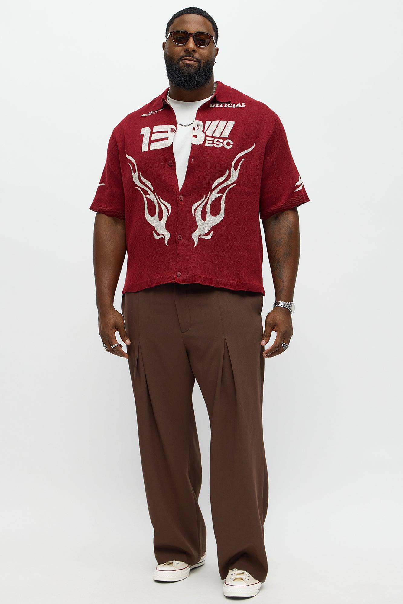 Regular Fit 13 Button Up Sweater Shirt - Red/White Male Product Image