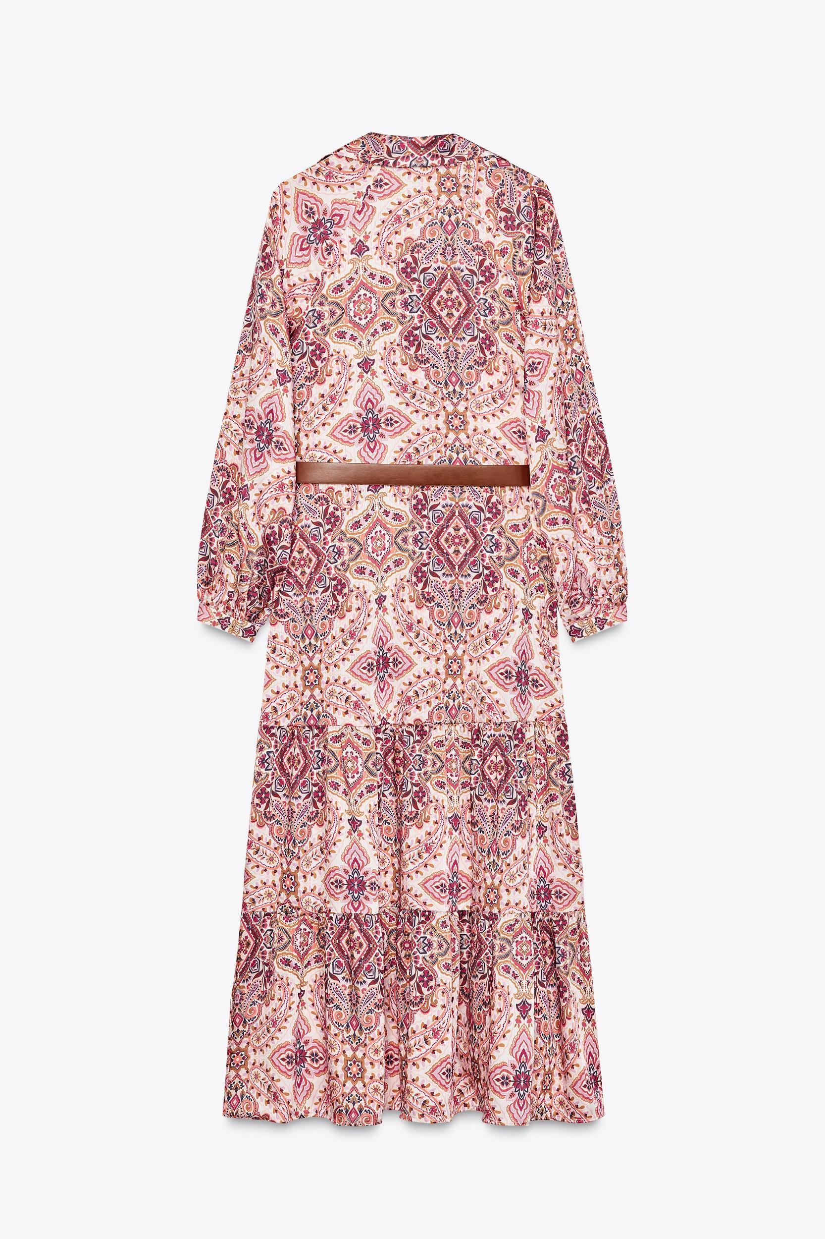 BELTED PRINTED MIDI DRESS Product Image