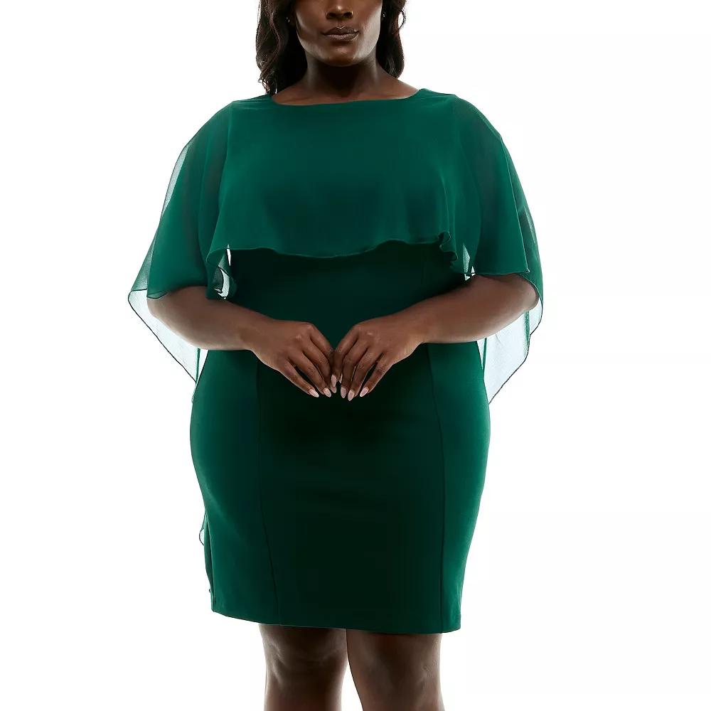 Plus Size Nina Leonard Sheath Popover Chiffon Dress, Women's, Size: 2XL, Green Product Image