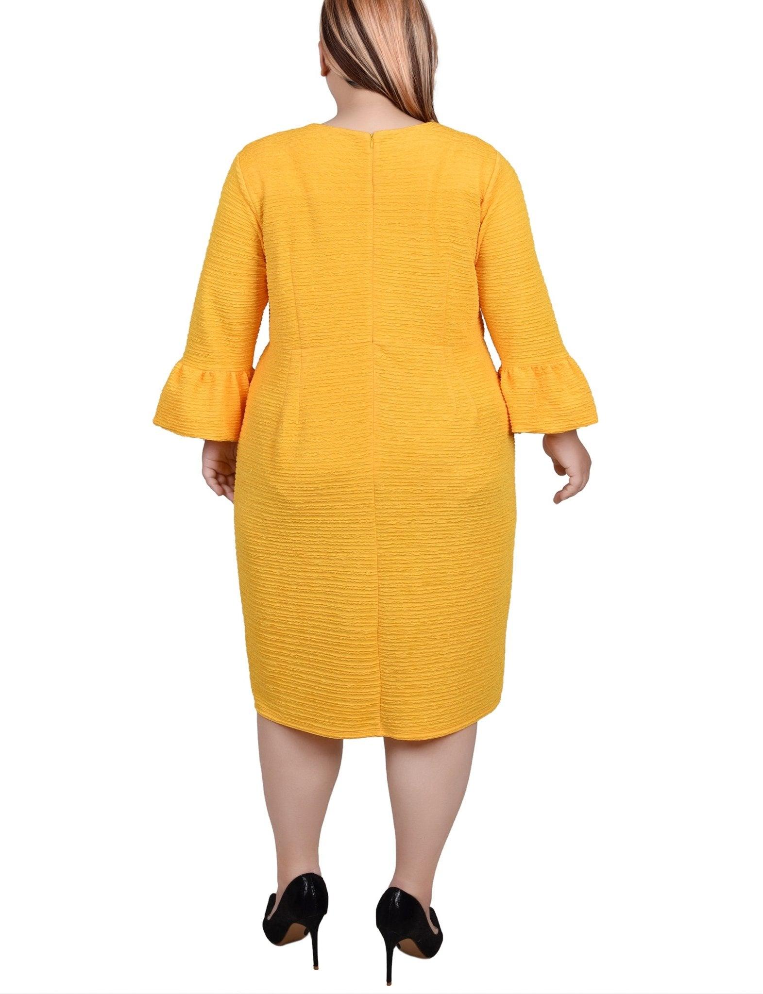Lemon 3/4 Length Pearl Detail Dress - Plus Product Image