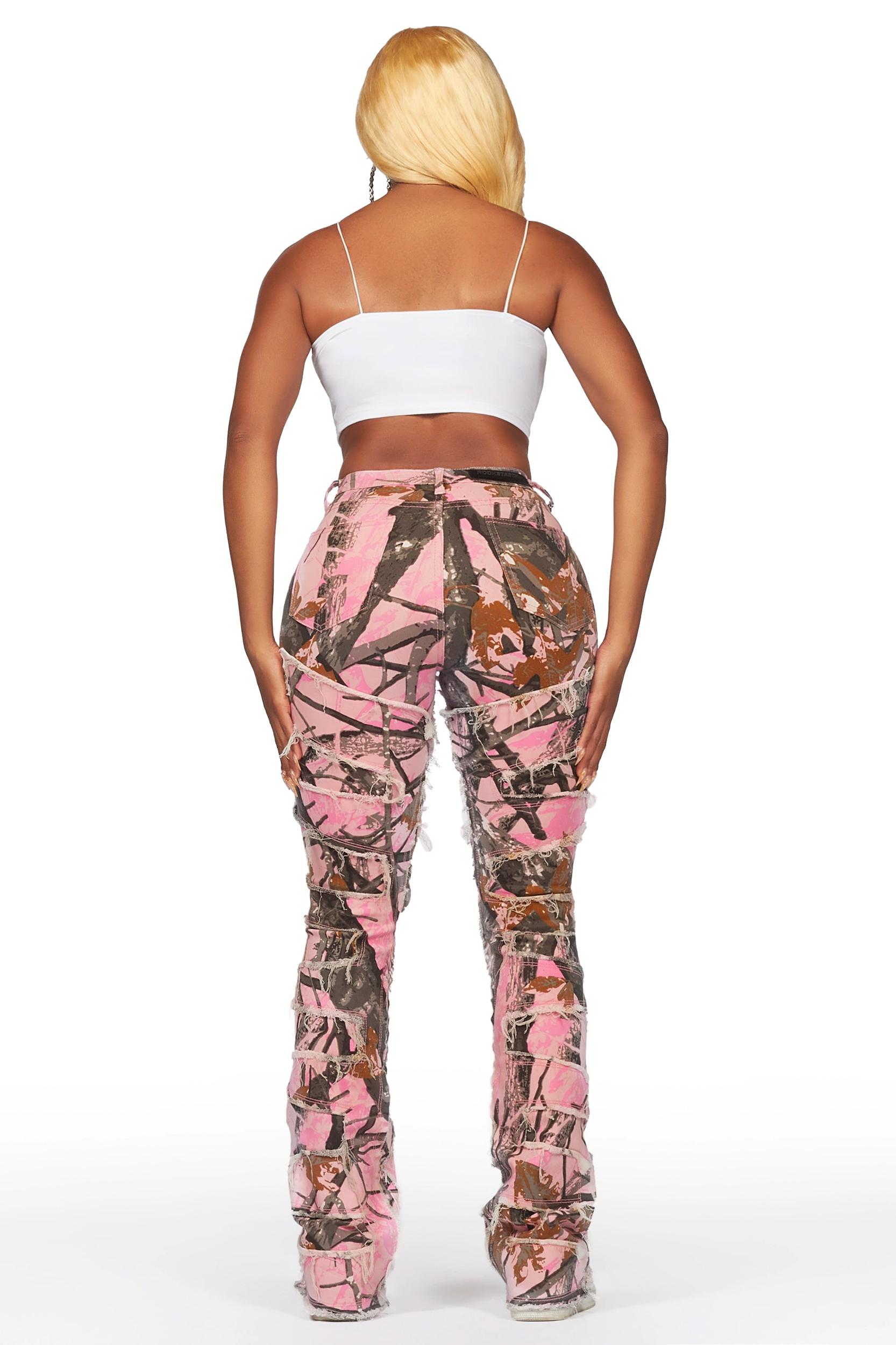 Zariyah Pink Tree Camo Stacked Flare Jean Female Product Image