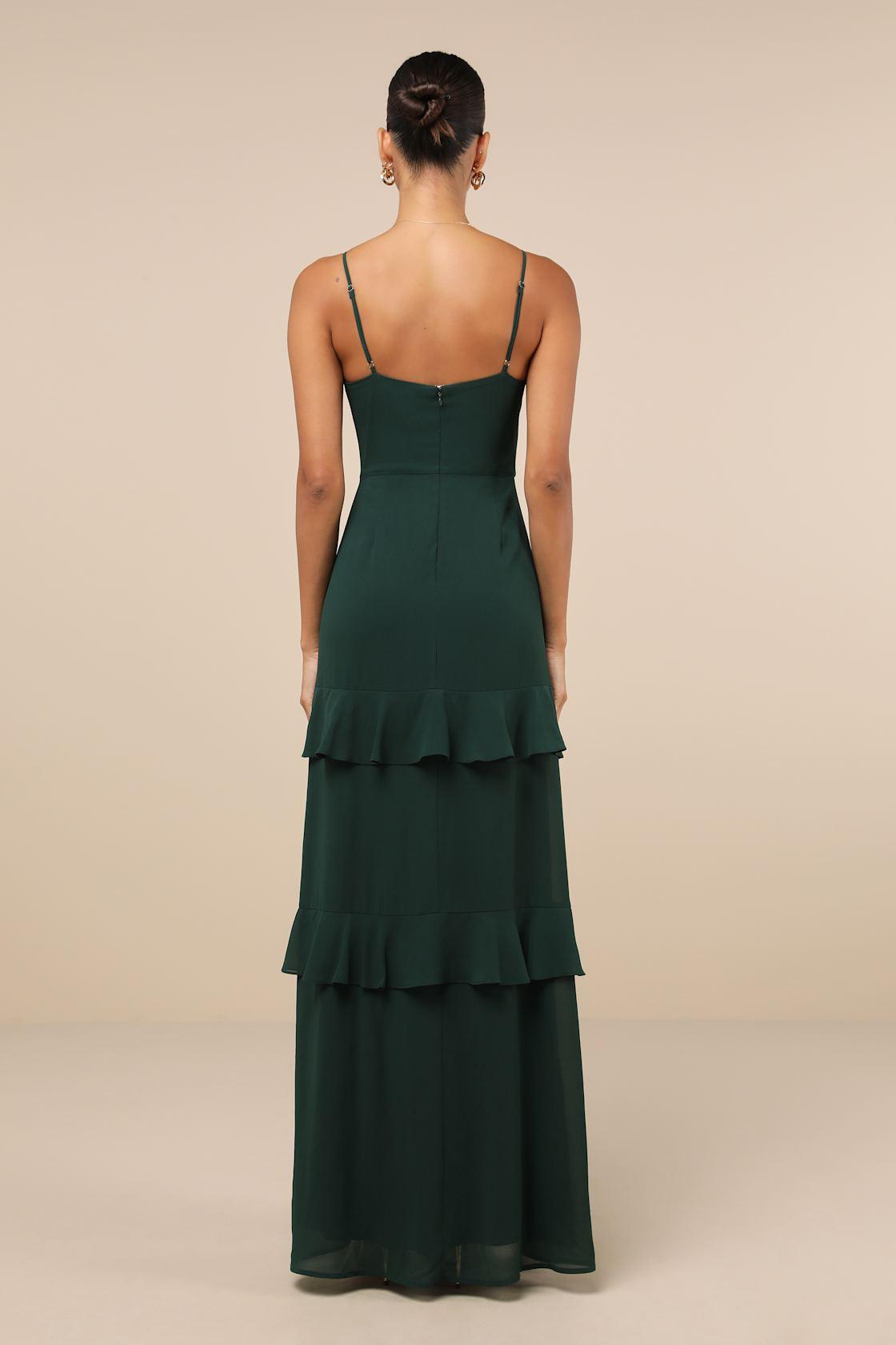 Blessed with Beauty Forest Green Ruffled Sleeveless Maxi Dress Product Image
