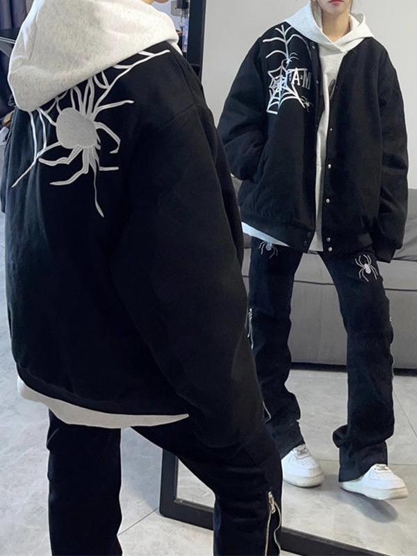 Street Spider Embroidery Varsity Jacket Product Image