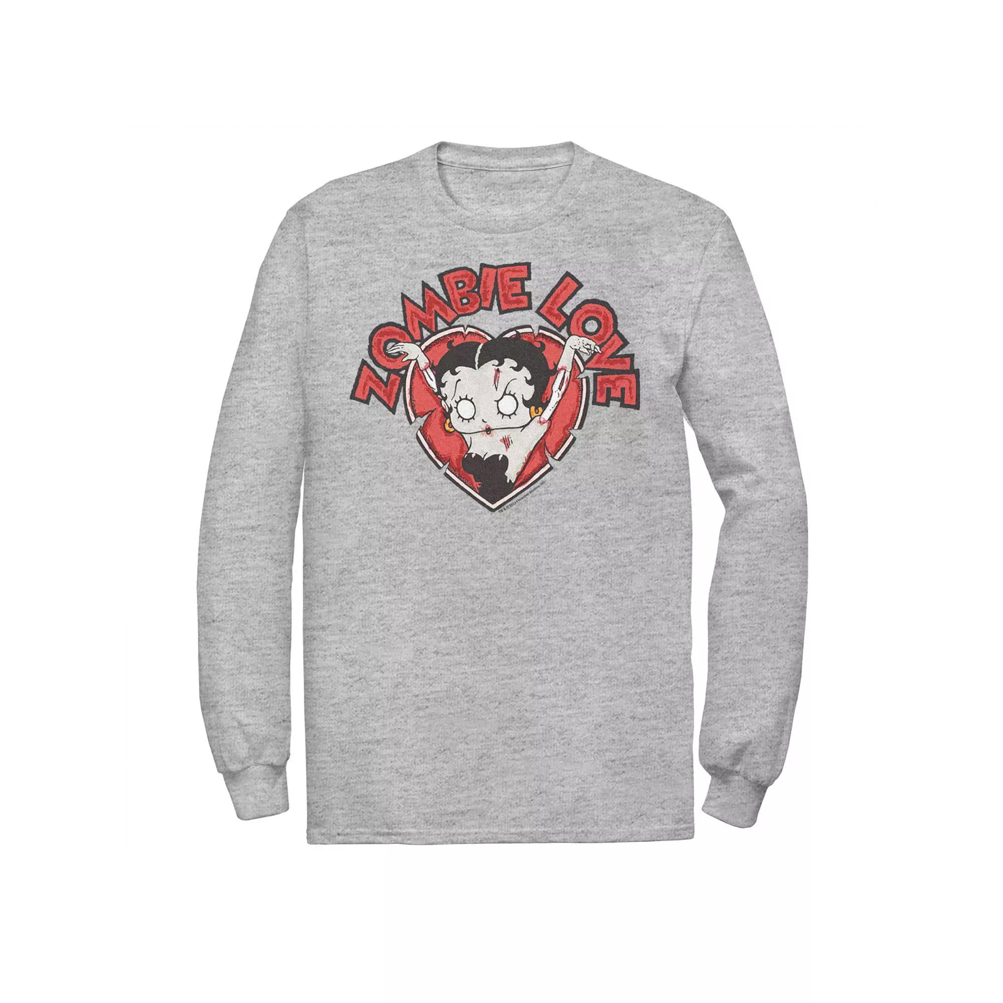 Men's Betty Boop Halloween Zombie Love Heart Long Sleeve Graphic Tee,  Product Image