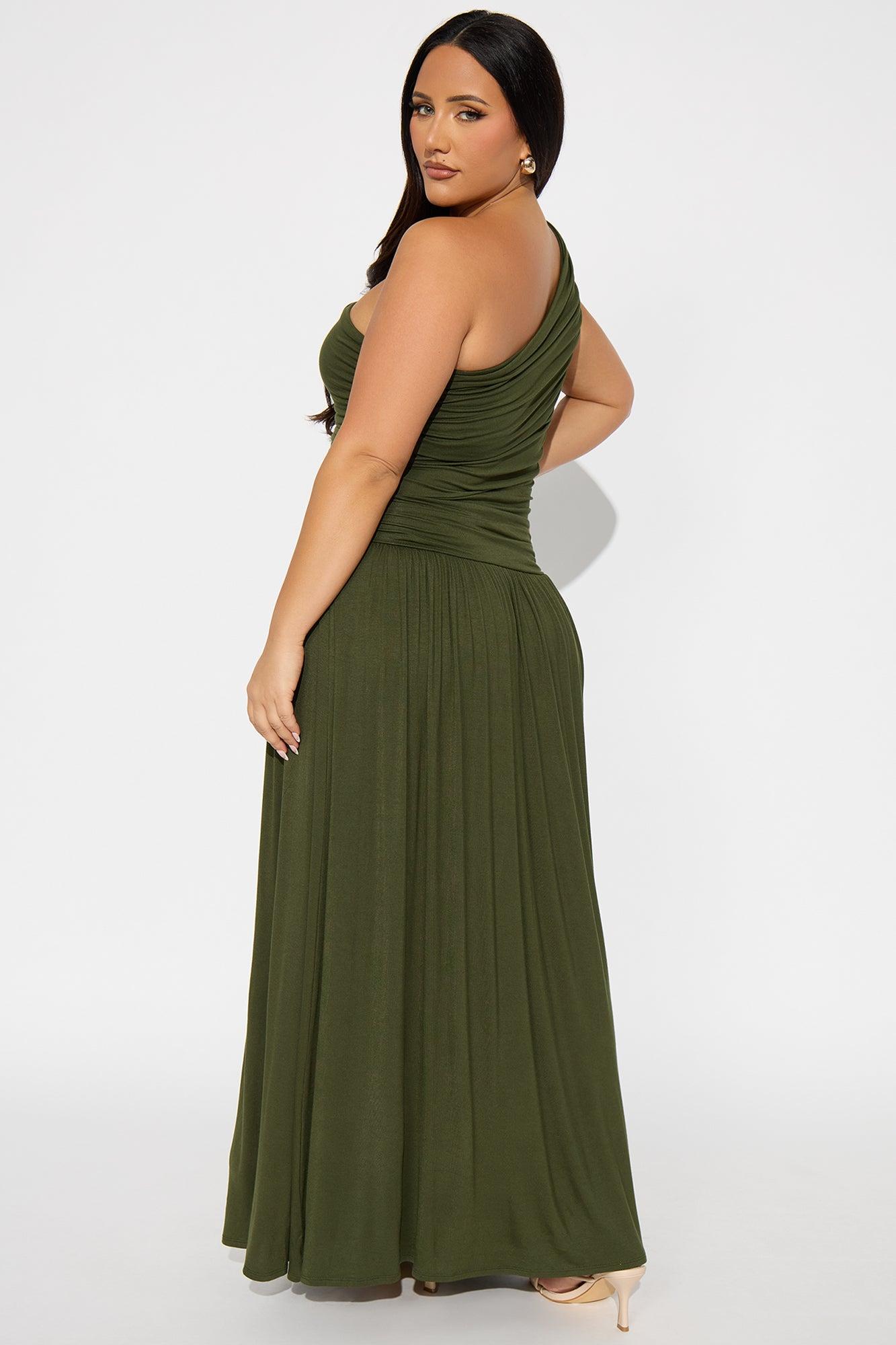 Serene Dreams One Shoulder Maxi Dress - Olive Female Product Image