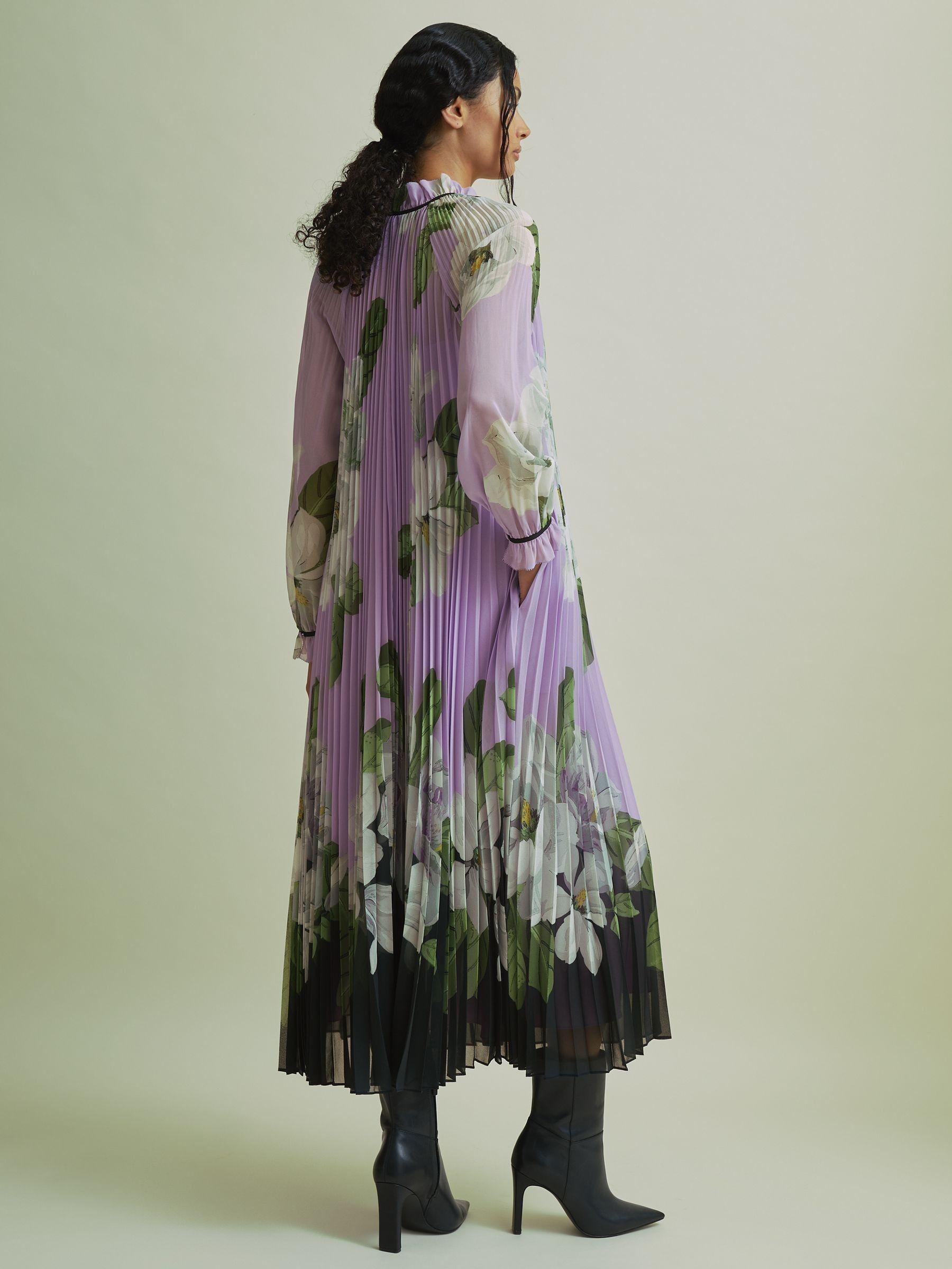 Florere Pleated Tie Neck Maxi Dress in Lilac Product Image