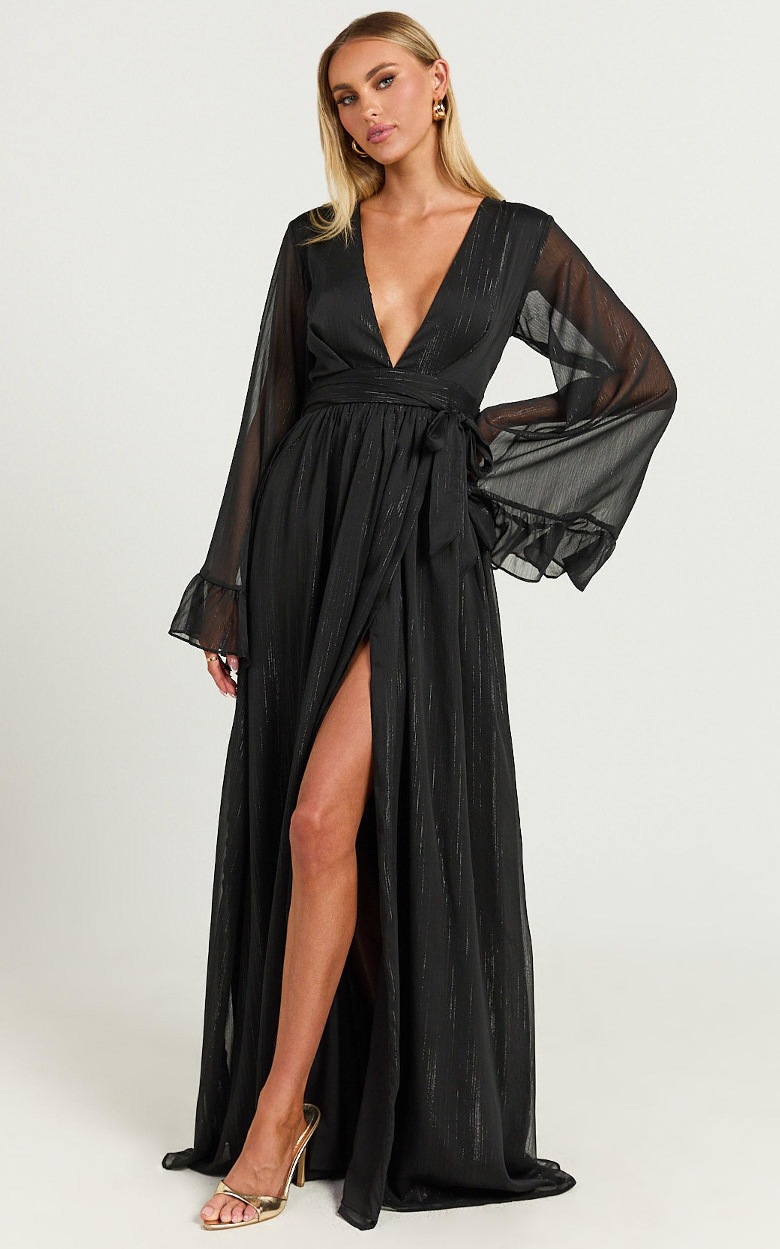 Dangerous Woman Maxi Dress - Plunge Thigh Split Dress in Black Product Image