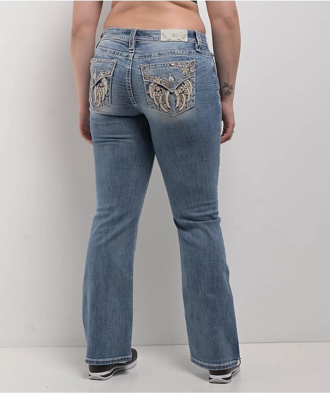 Miss Me Aleah Floral Wing Light Wash Bootcut Jeans Product Image