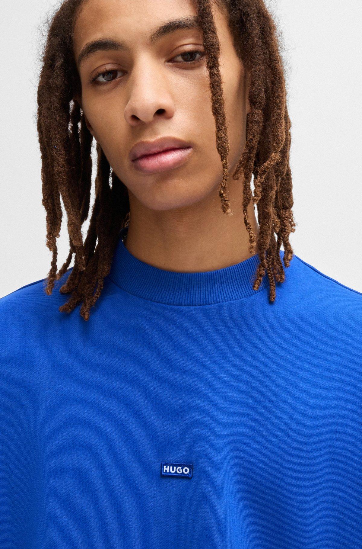 Cotton-terry sweatshirt with blue logo patch Product Image