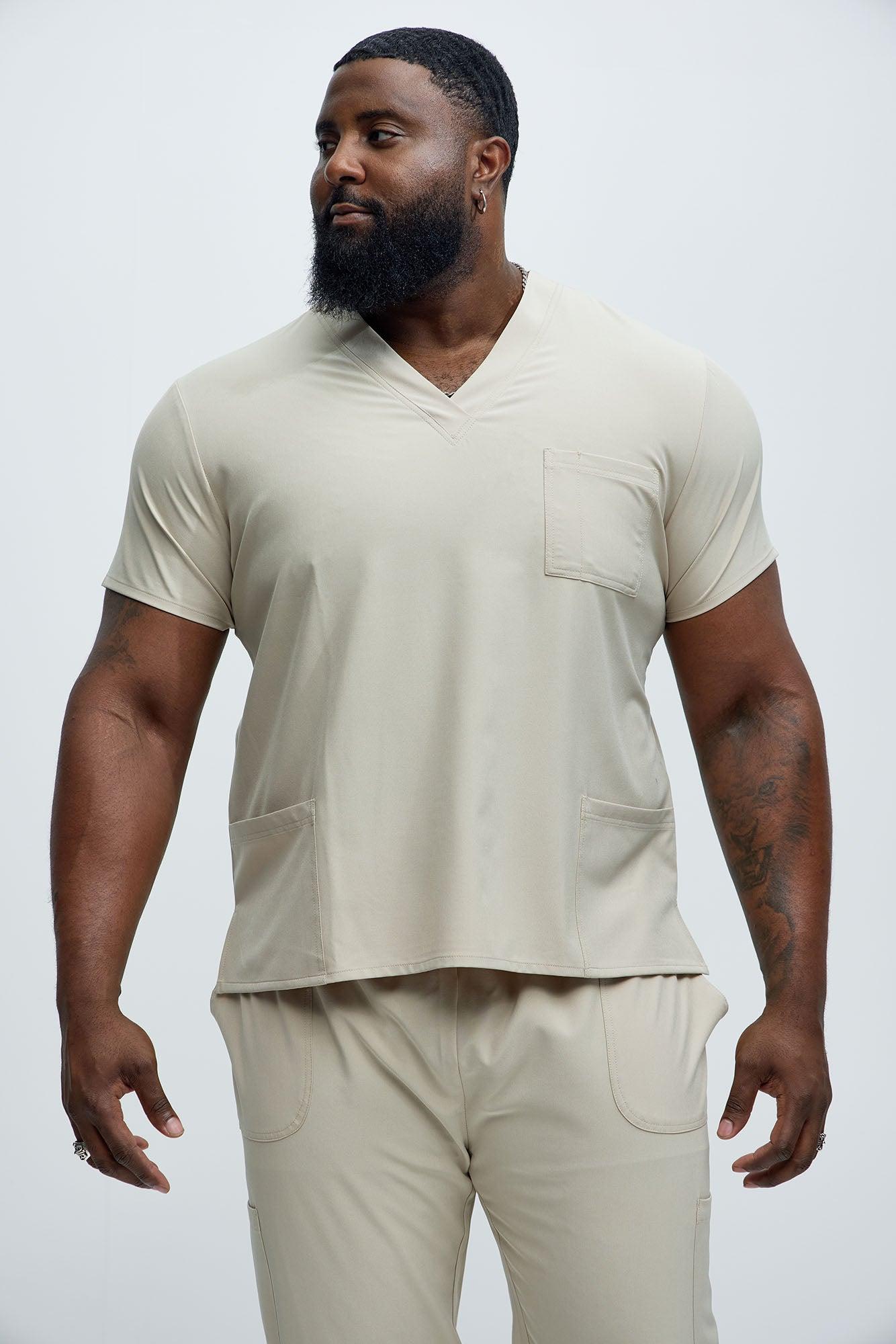 Mens Essential 4 Way Stretch Scrub Uniform Jogger Set - Khaki Product Image